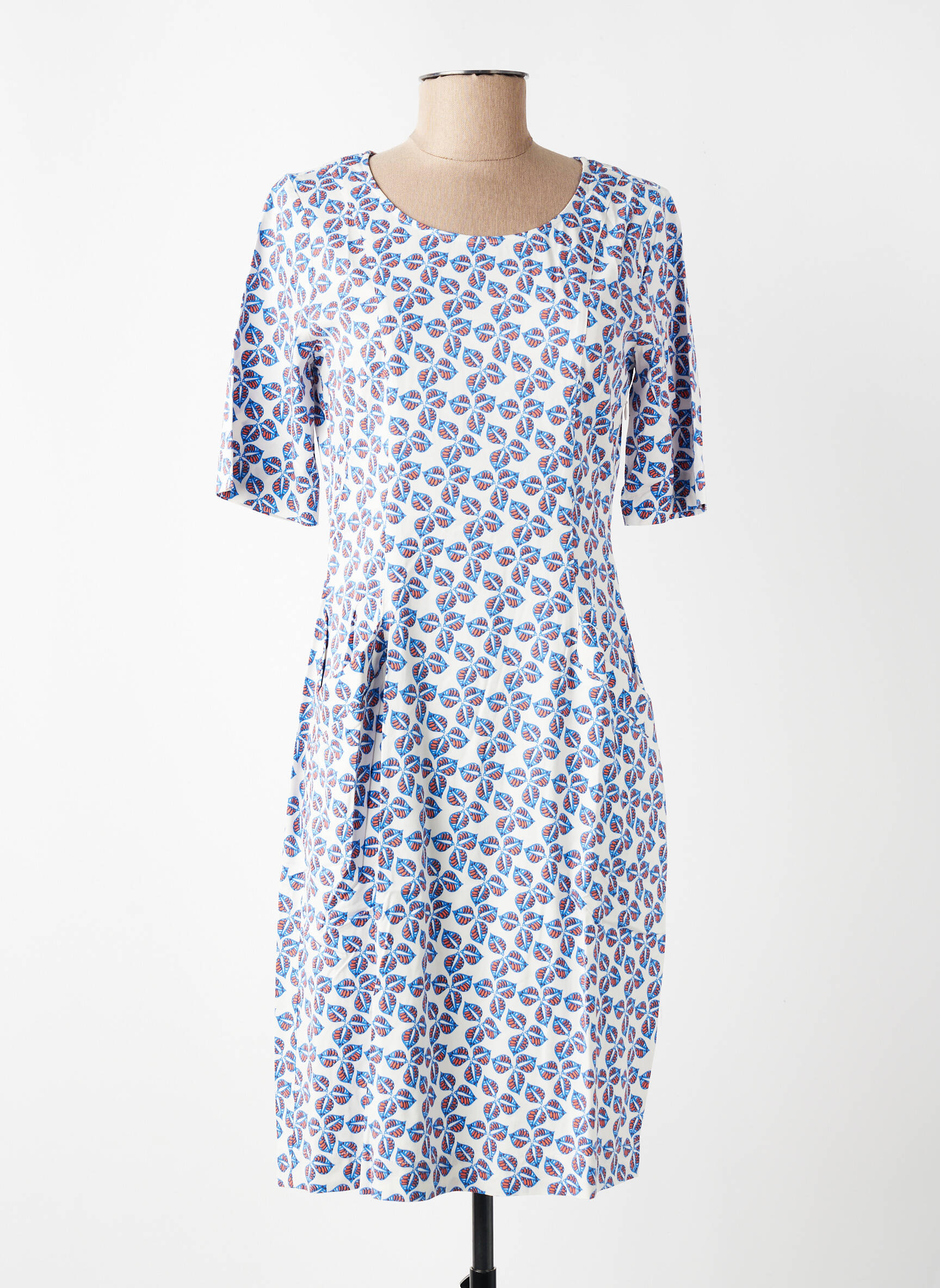 Rochie midi imprimeu fantezie mâneci scurte albastru ZILCH femeie
