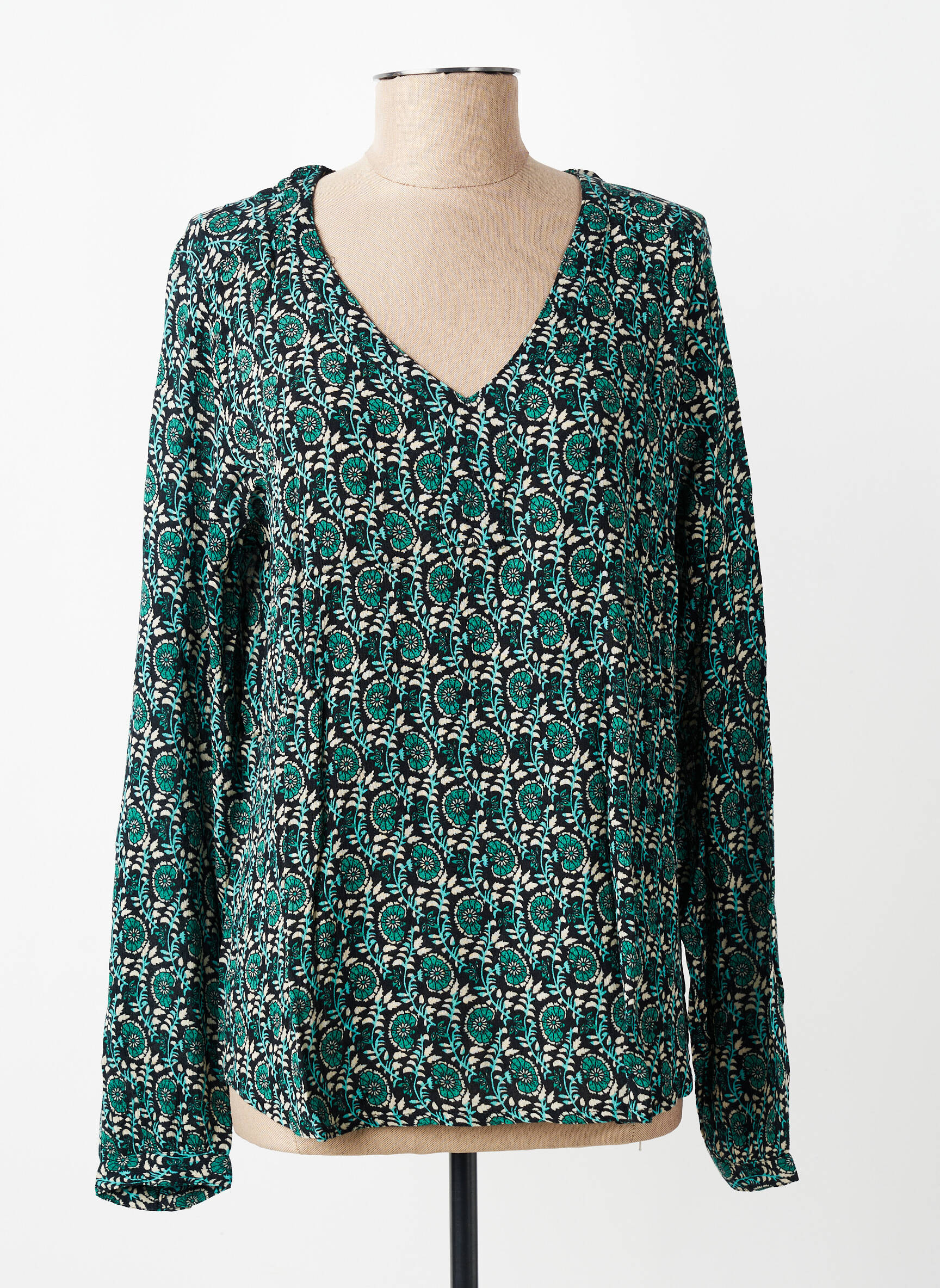 Top țesătură crep mâneci lungi verde KAFFE femeie