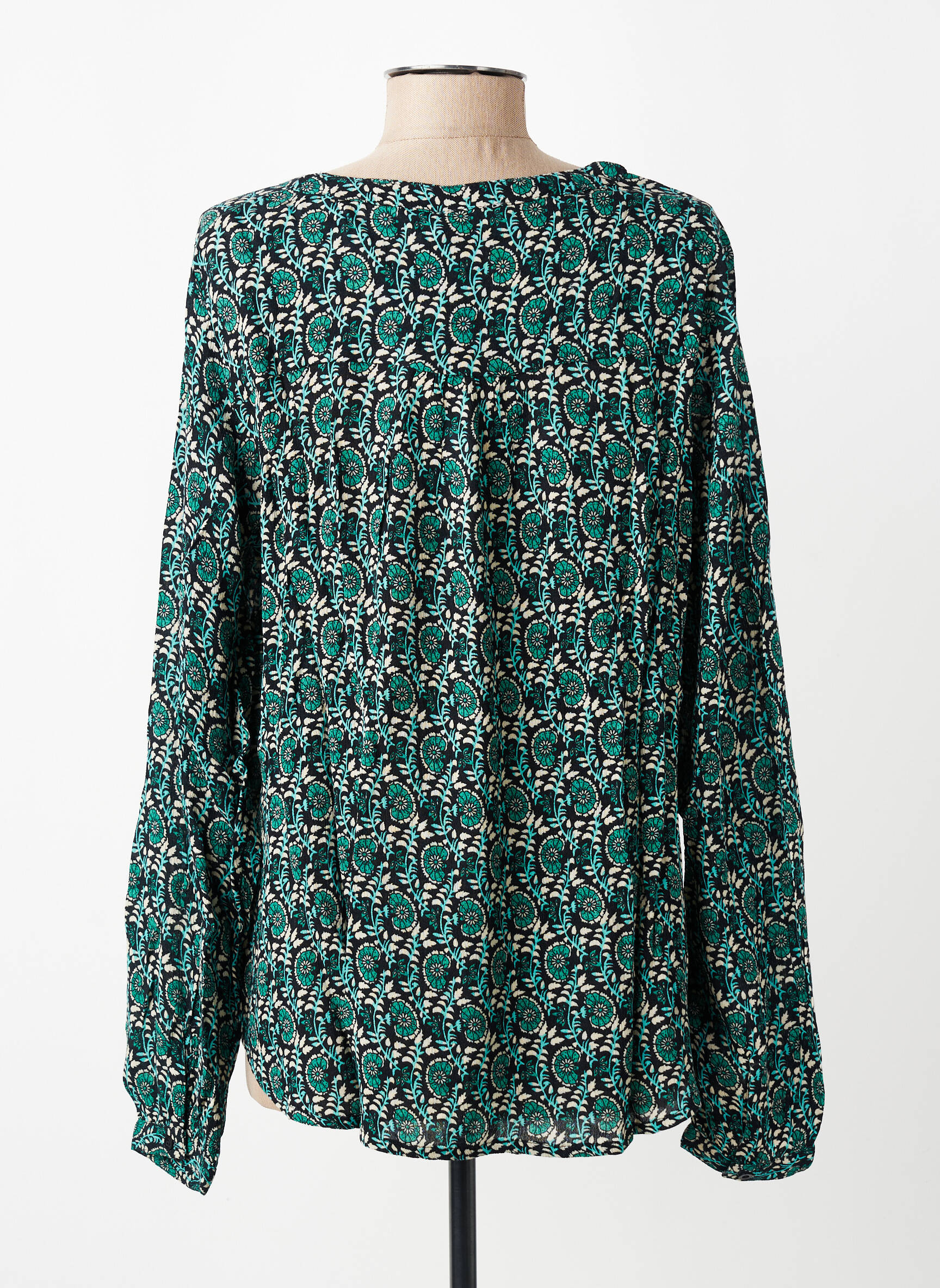 Top țesătură crep mâneci lungi verde KAFFE femeie