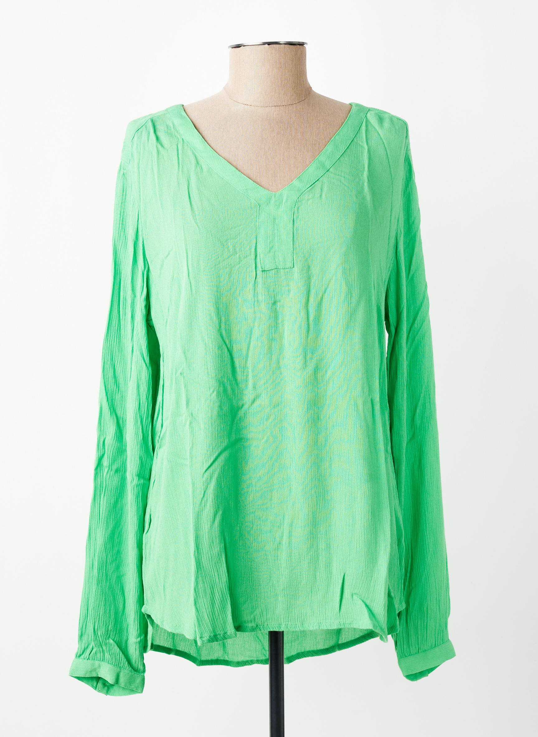 Top țesătură crep mâneci lungi verde KAFFE femeie