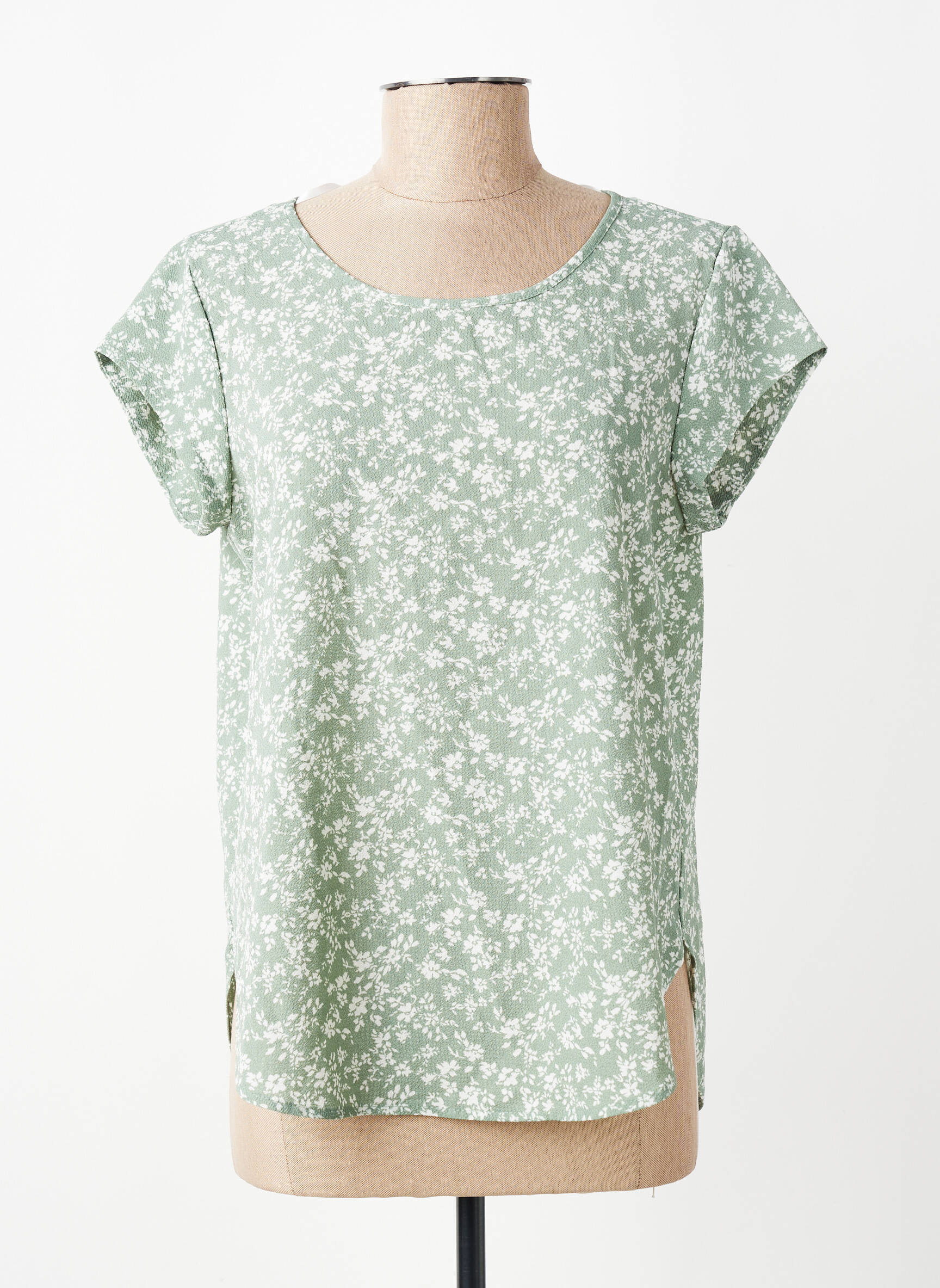 Top țesătură crep mâneci scurte verde ONLY femeie
