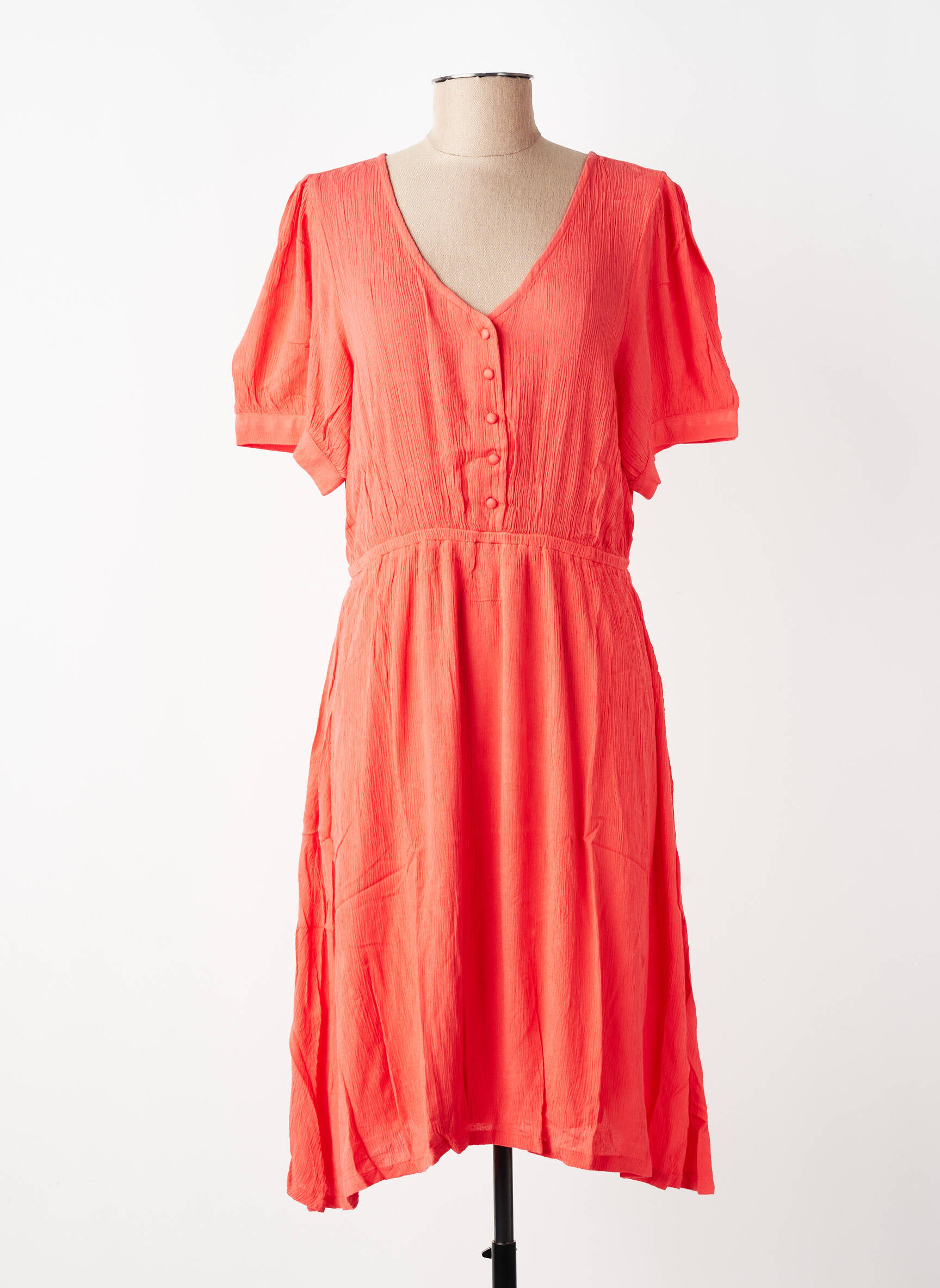 Rochie midi croială fluidă mâneci scurte portocalie KAFFE femeie