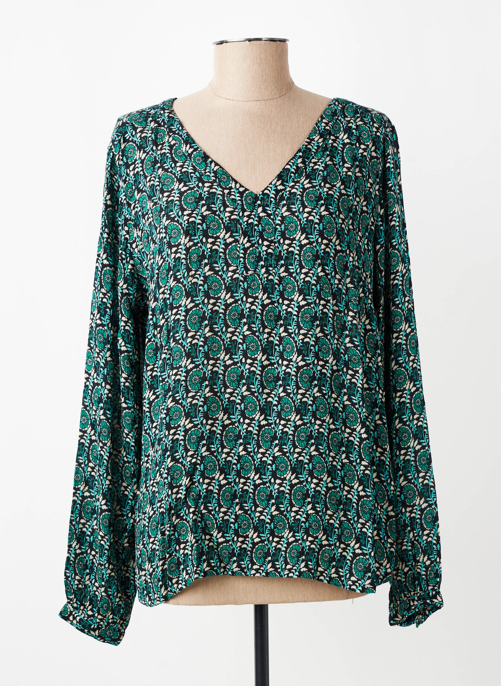 Bluză imprimeu floral mâneci lungi verde KAFFE femeie