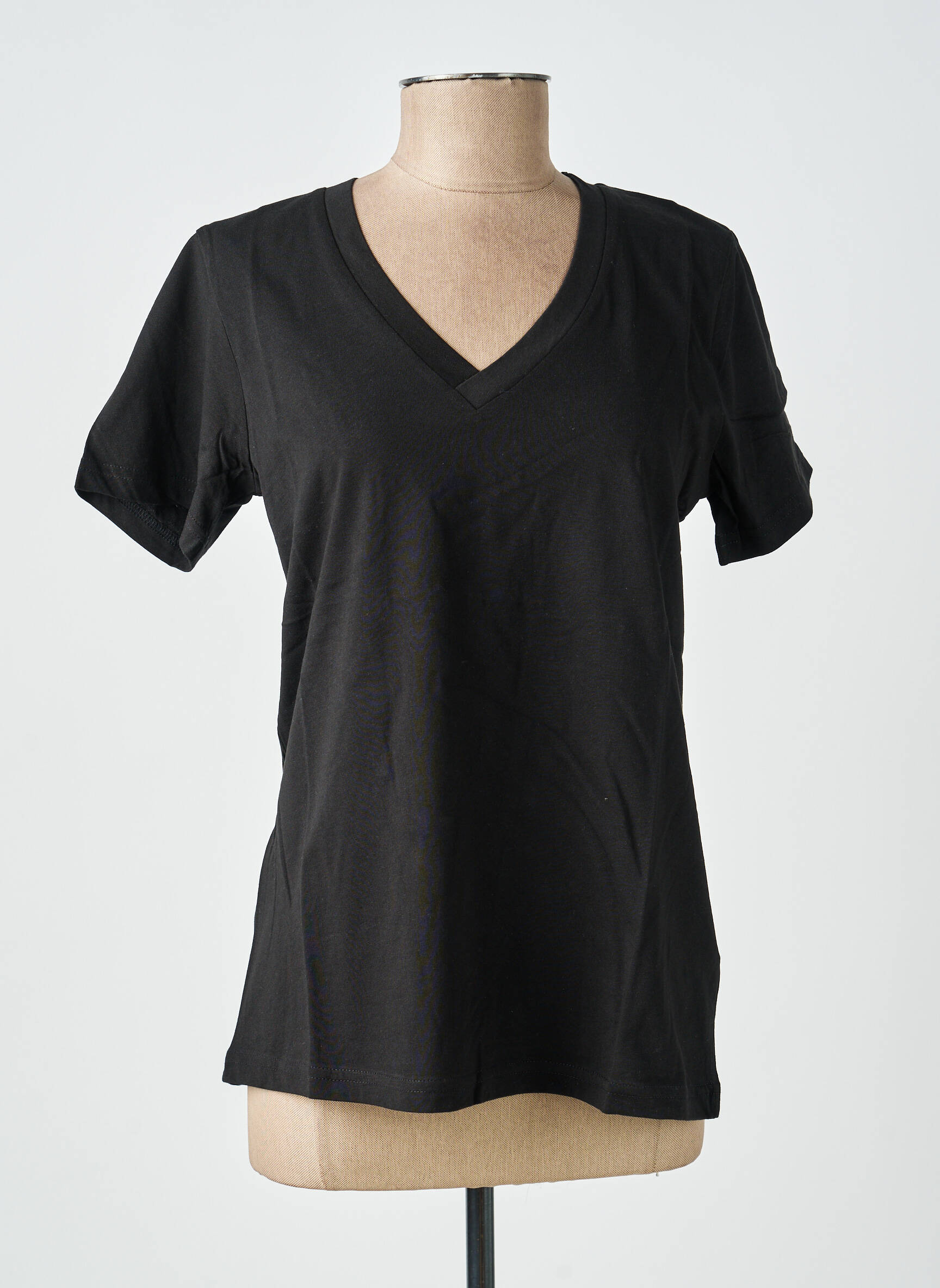 Tricou croială dreaptă mâneci scurte negru KAFFE femeie