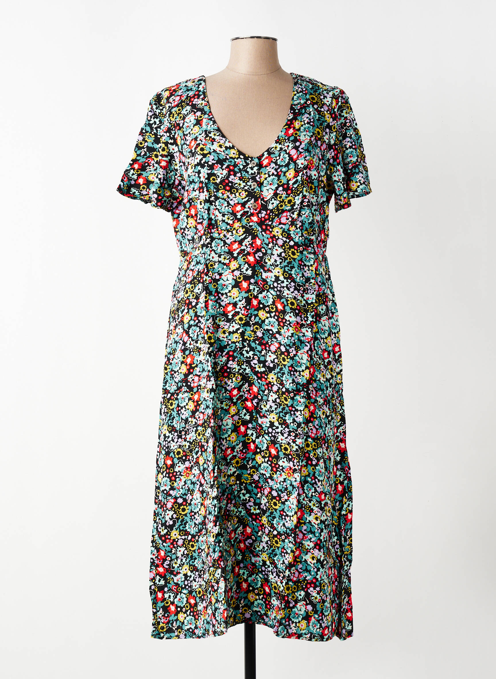 Rochie lungă imprimeu floral mâneci scurte verde LILY & ME femeie