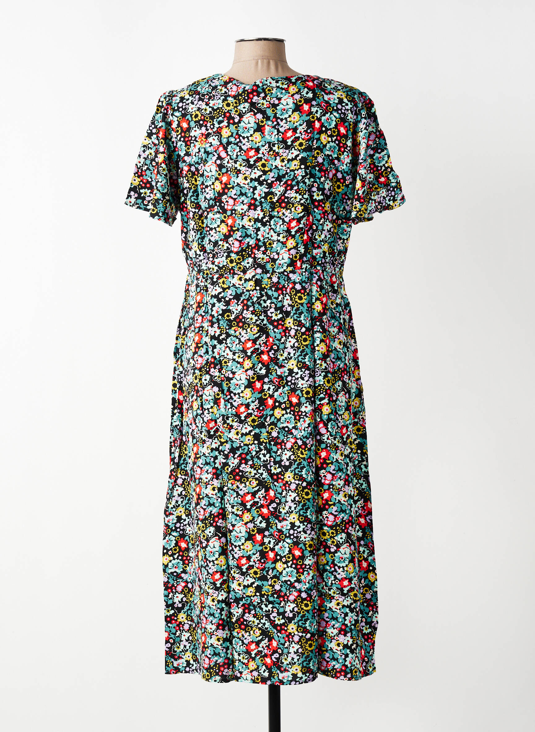 Rochie lungă imprimeu floral mâneci scurte verde LILY & ME femeie