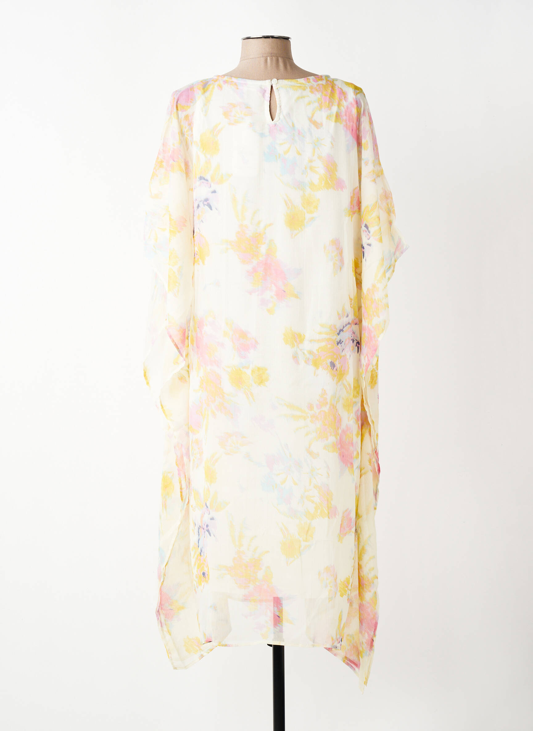 Rochie lungă imprimeu fantezie mâneci scurte bej ZHENZI femeie