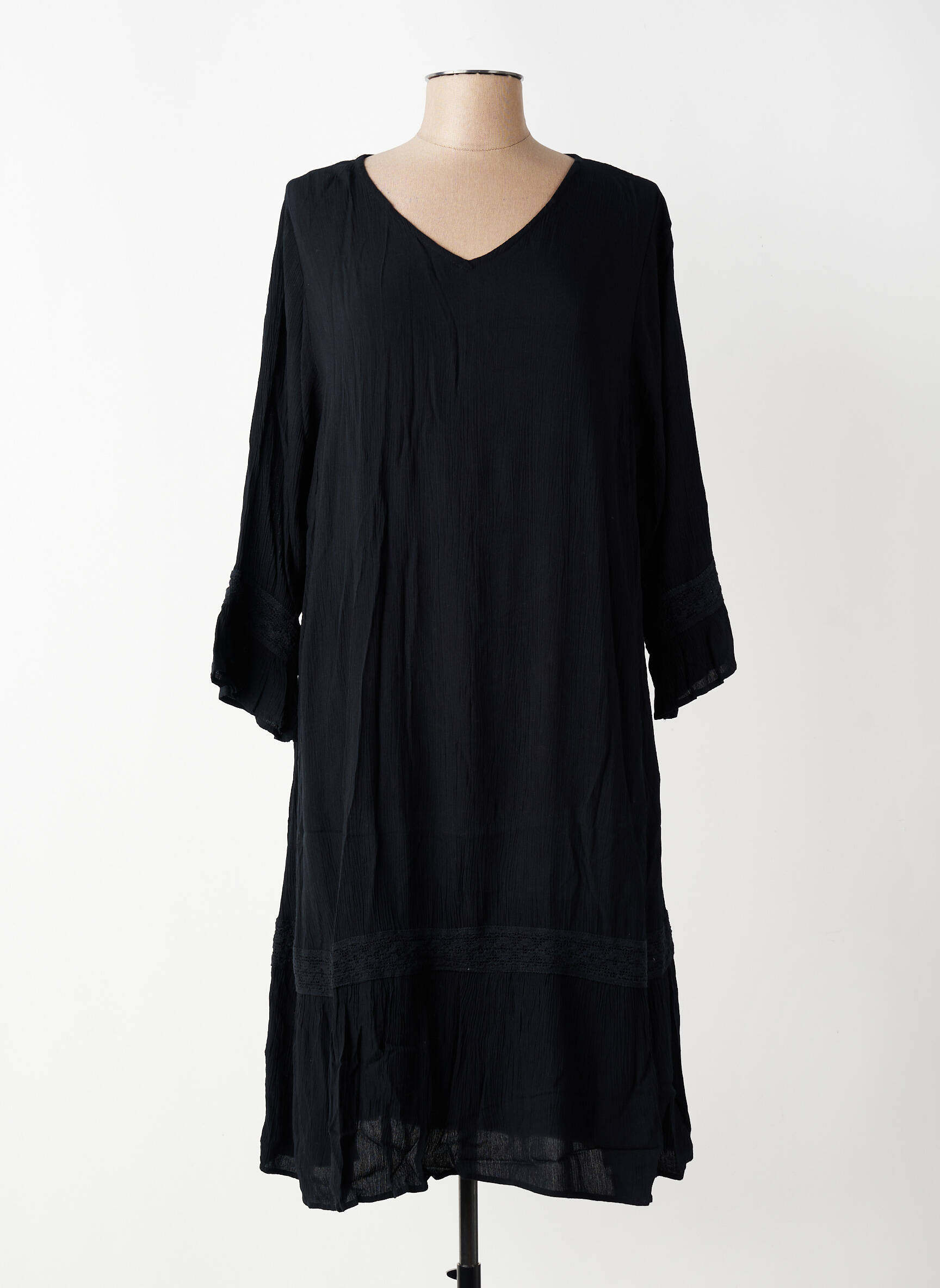 Rochie midi țesătură crep mâneci lungi negru ZHENZI femeie
