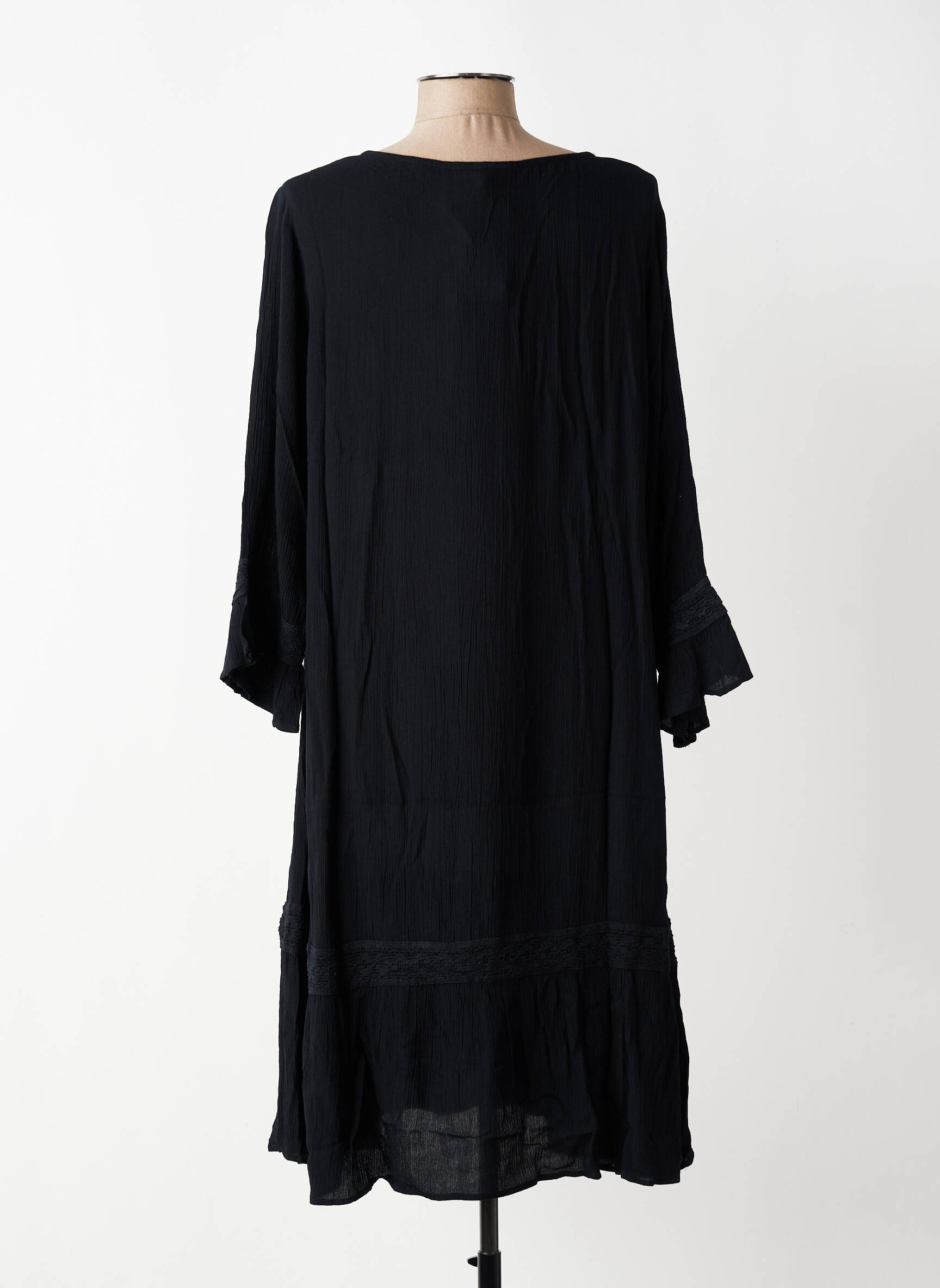Rochie midi țesătură crep mâneci lungi negru ZHENZI femeie