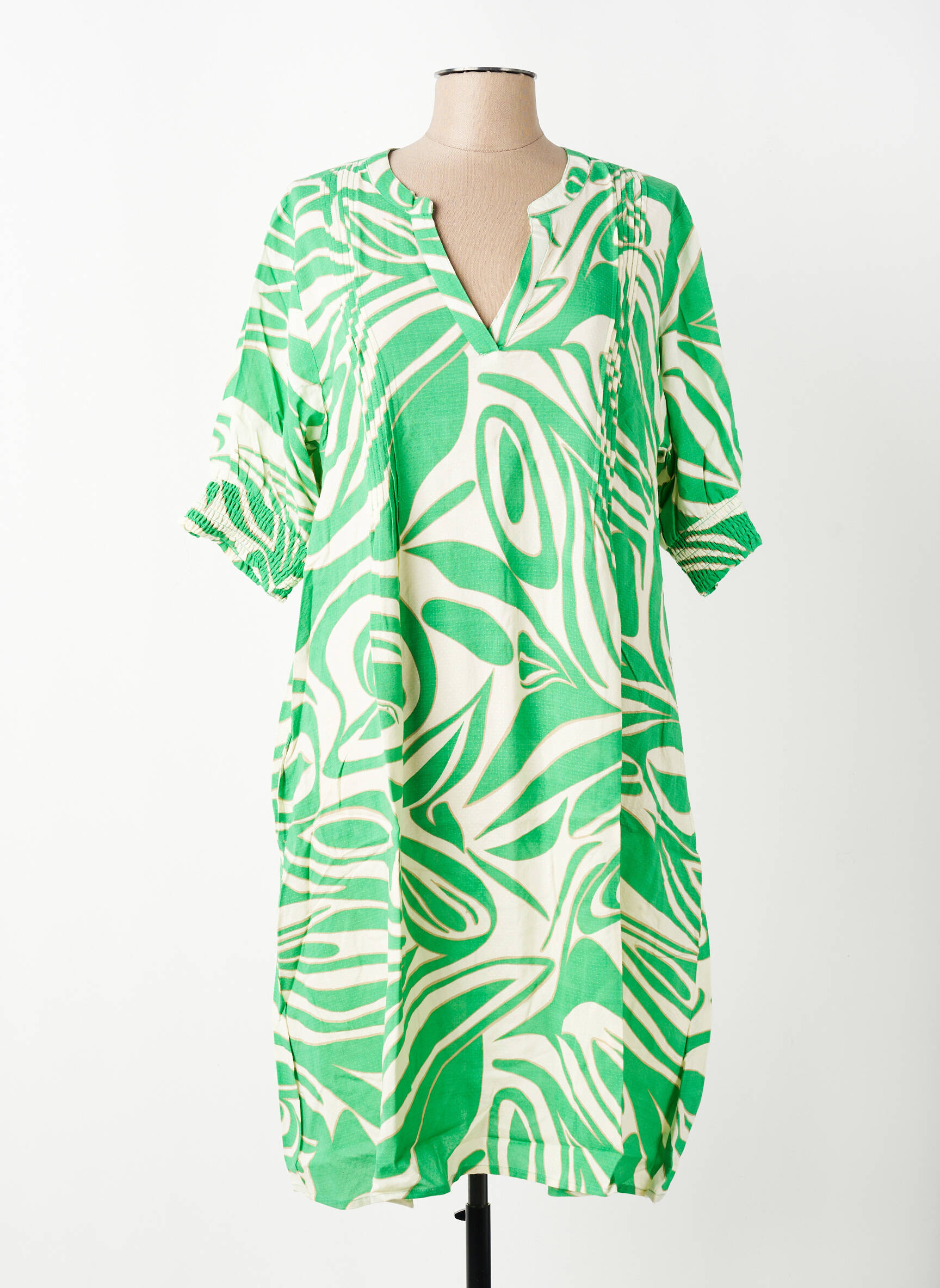 Rochie midi imprimeu fantezie mâneci scurte verde ZHENZI femeie