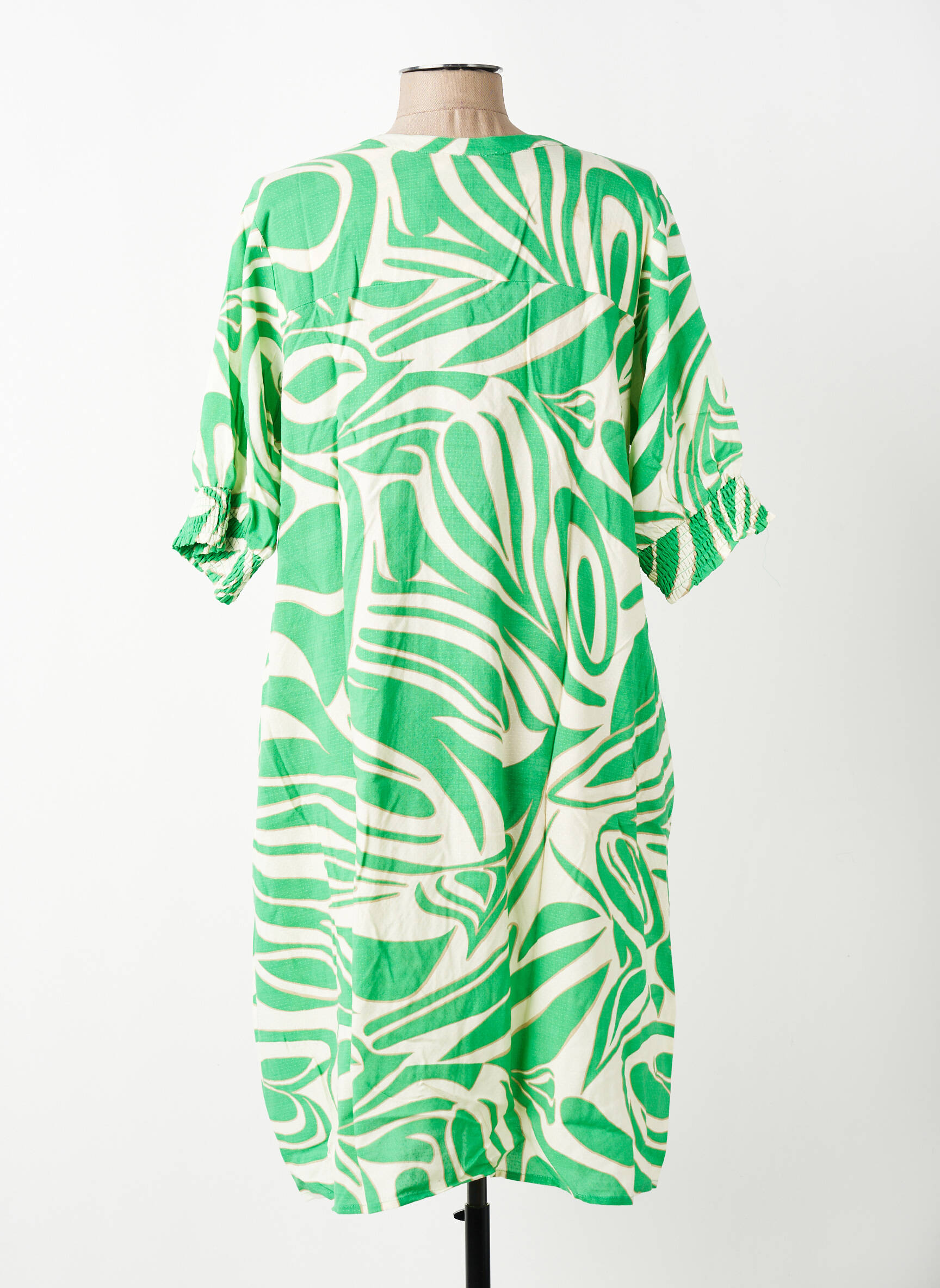Rochie midi imprimeu fantezie mâneci scurte verde ZHENZI femeie