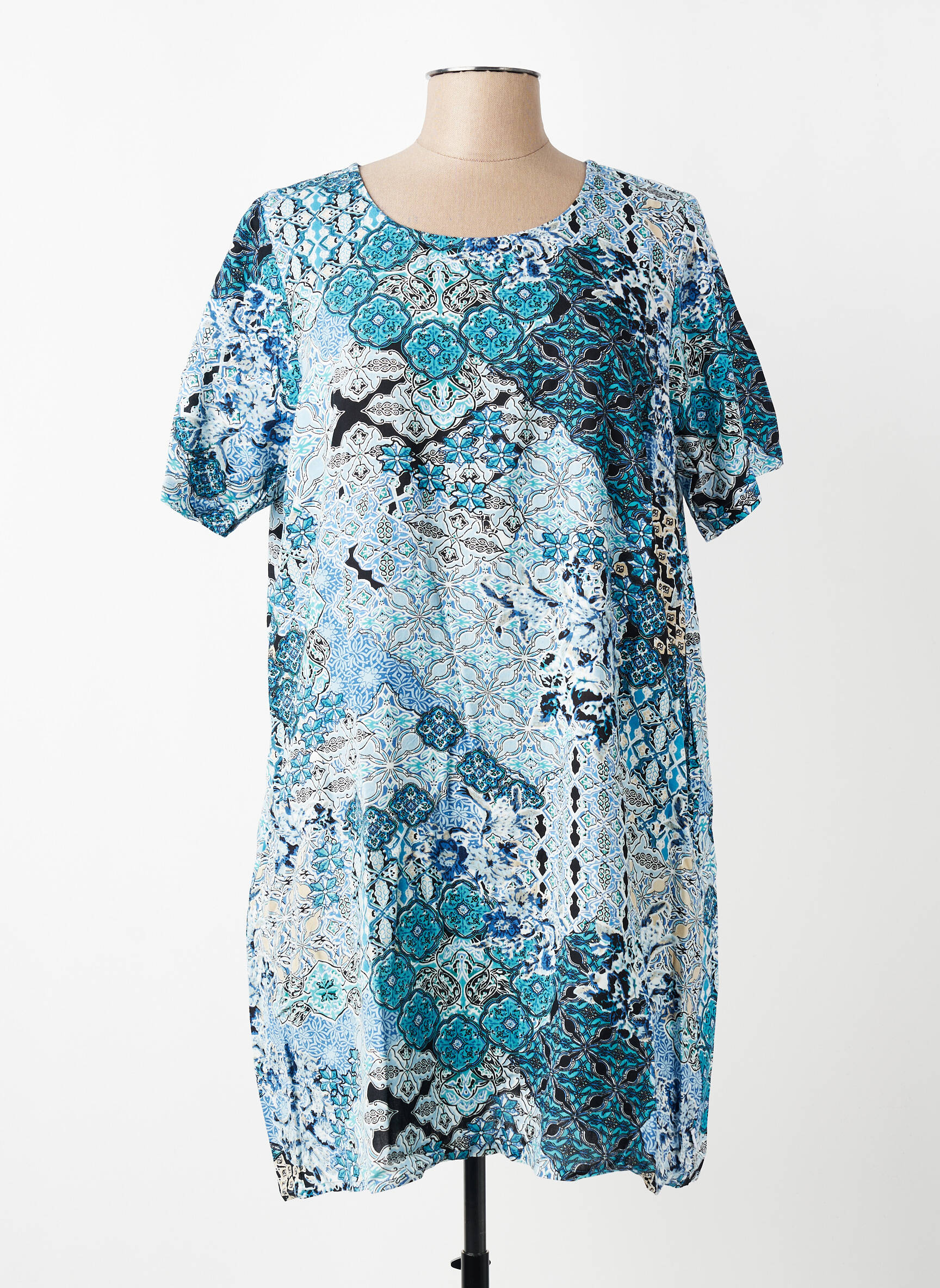 Rochie scurtă imprimeu floral mâneci scurte albastru ZHENZI femeie