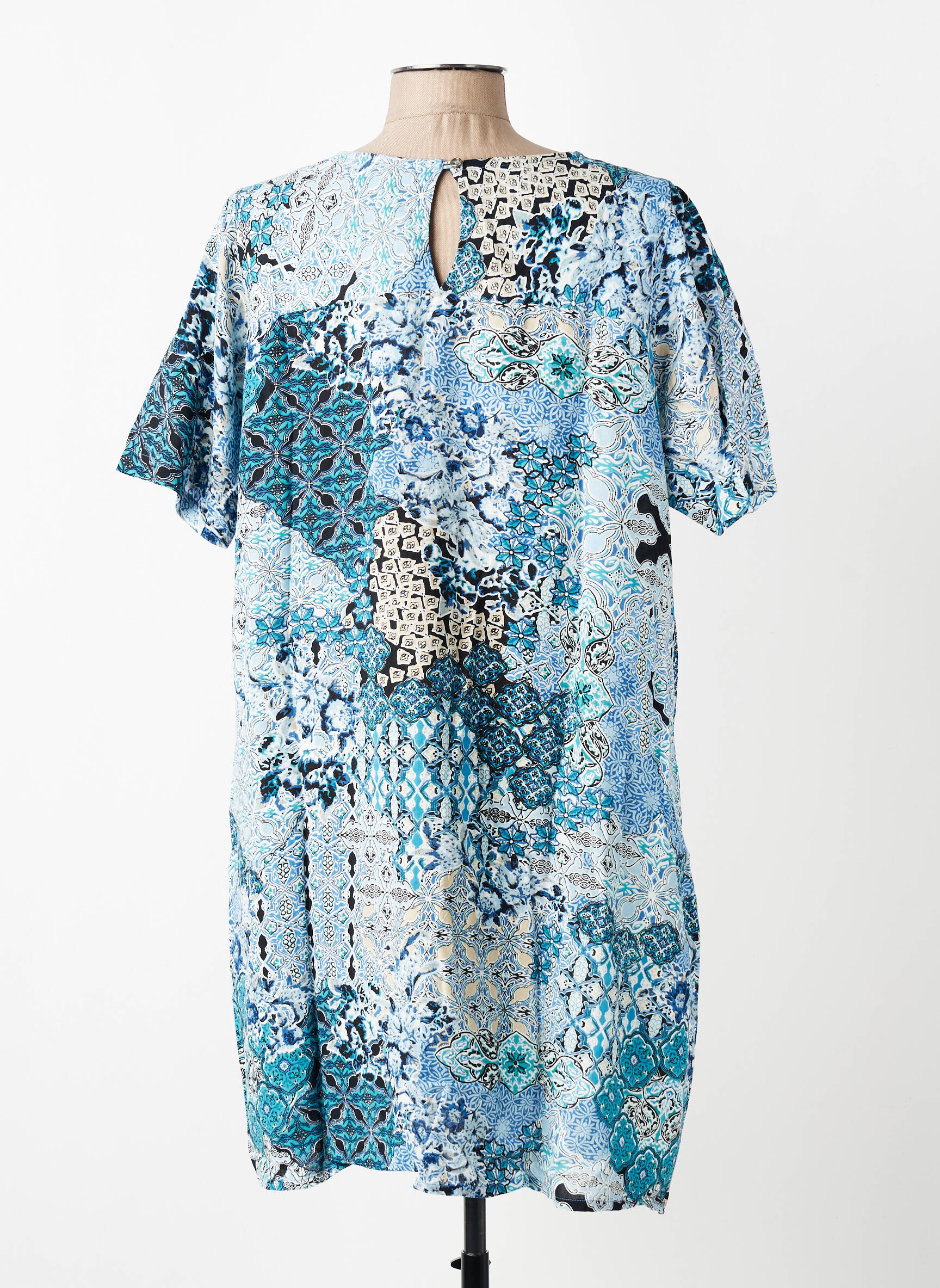 Rochie scurtă imprimeu floral mâneci scurte albastru ZHENZI femeie