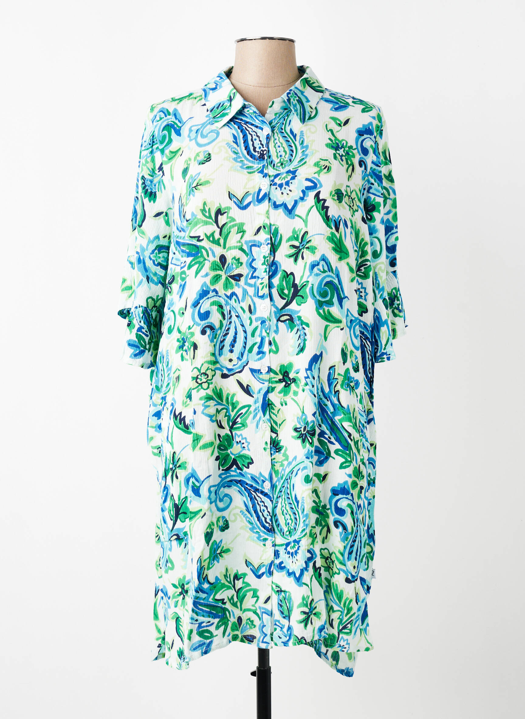 Rochie midi croială fluidă mâneci scurte albastru ZHENZI femeie