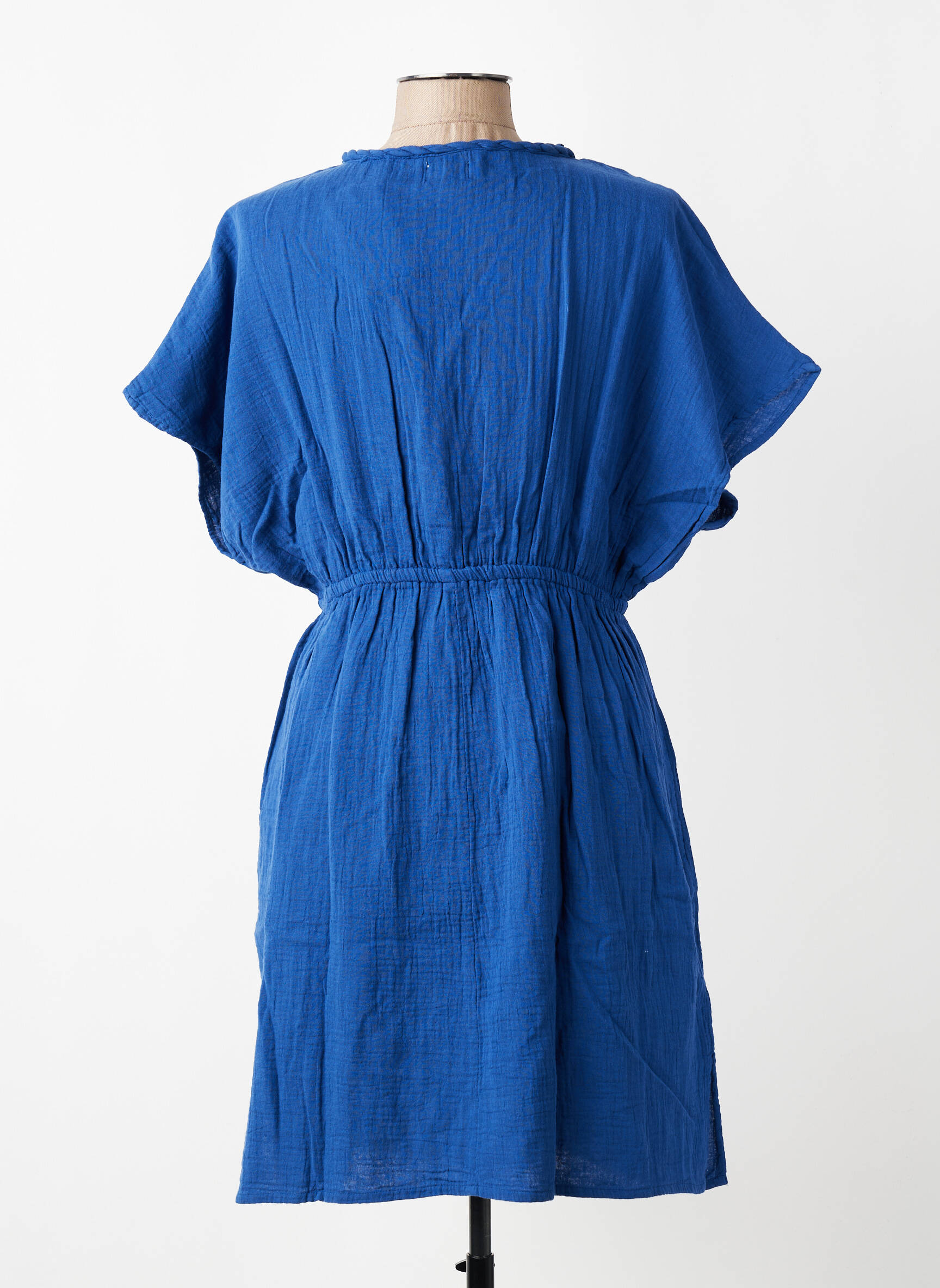 Rochie midi țesătură crep mâneci scurte albastru C'EST BEAU LA VIE femeie