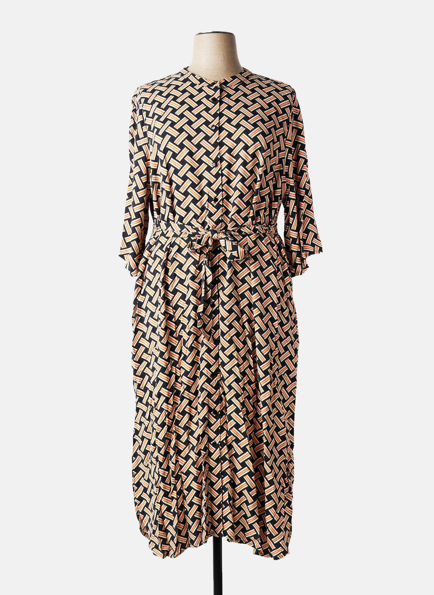 Rochie lungă imprimeu fantezie mâneci 3/4 negru KAFFE femeie
