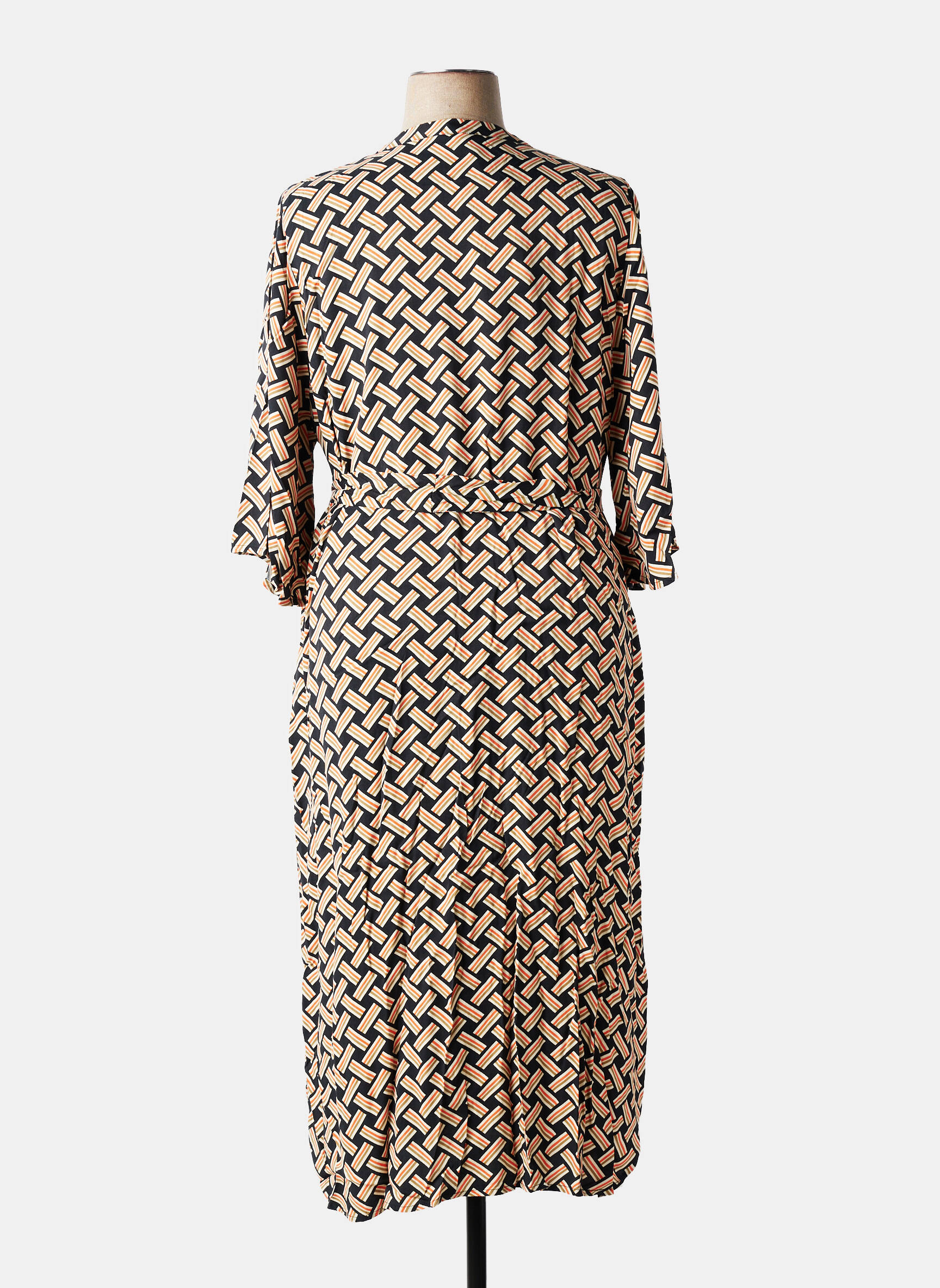 Rochie lungă imprimeu fantezie mâneci 3/4 negru KAFFE femeie