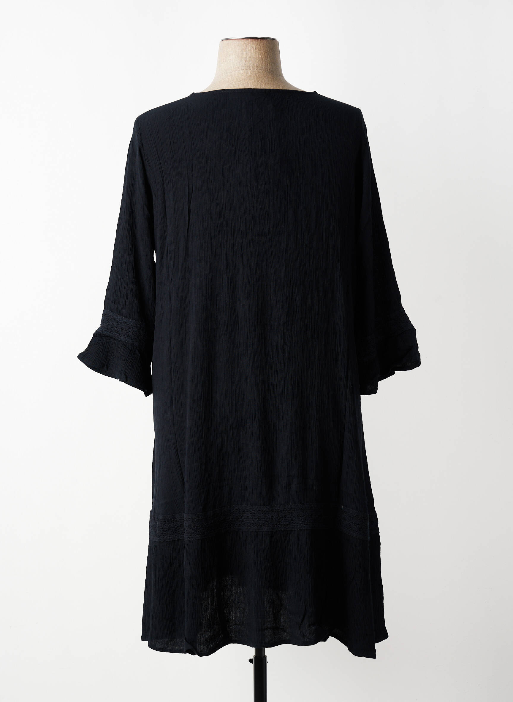 Rochie midi croială fluidă mâneci 3/4 negru ZHENZI femeie