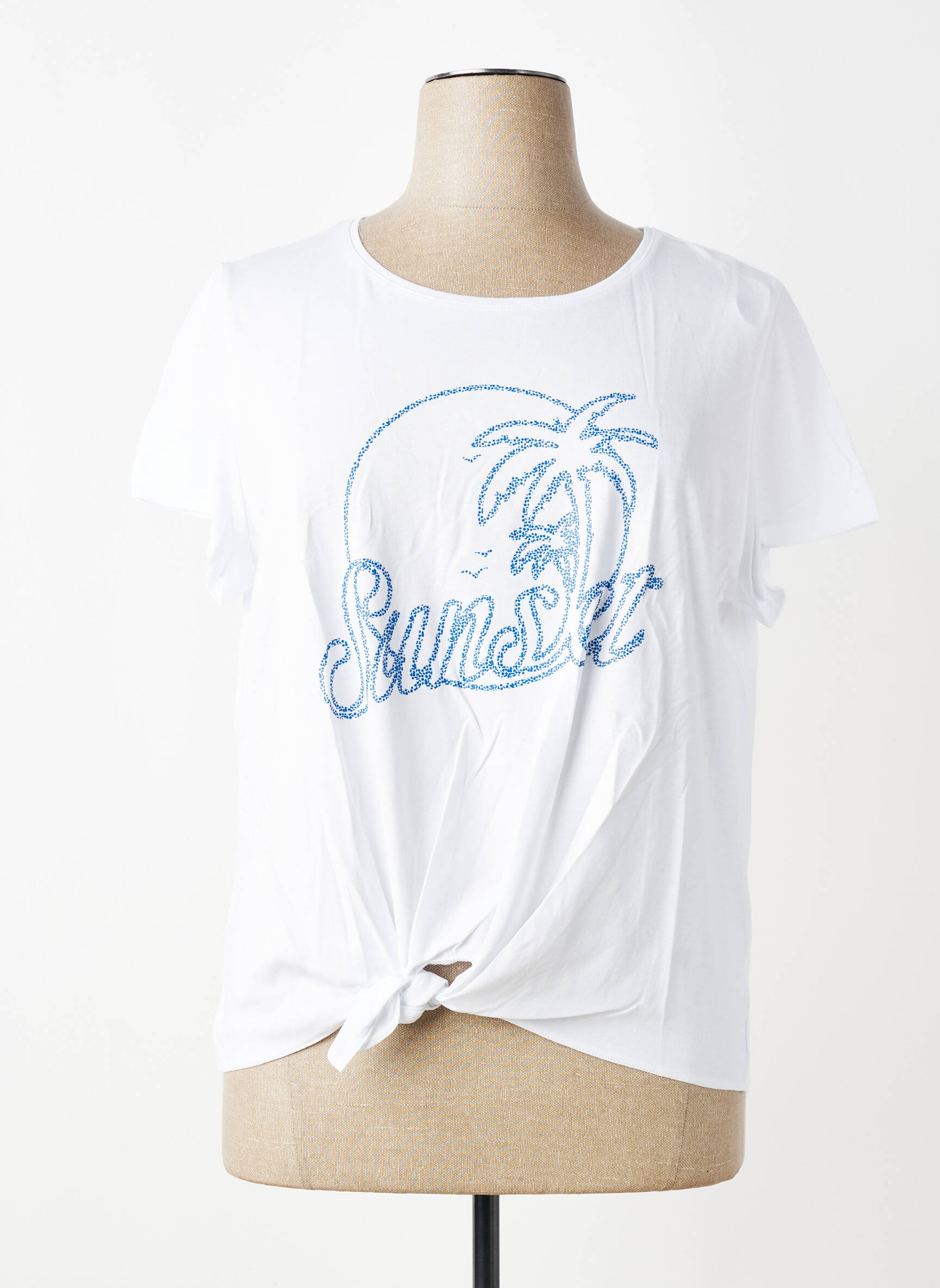 Tricou serigrafie flockată mâneci scurte alb JULIE GUERLANDE femeie
