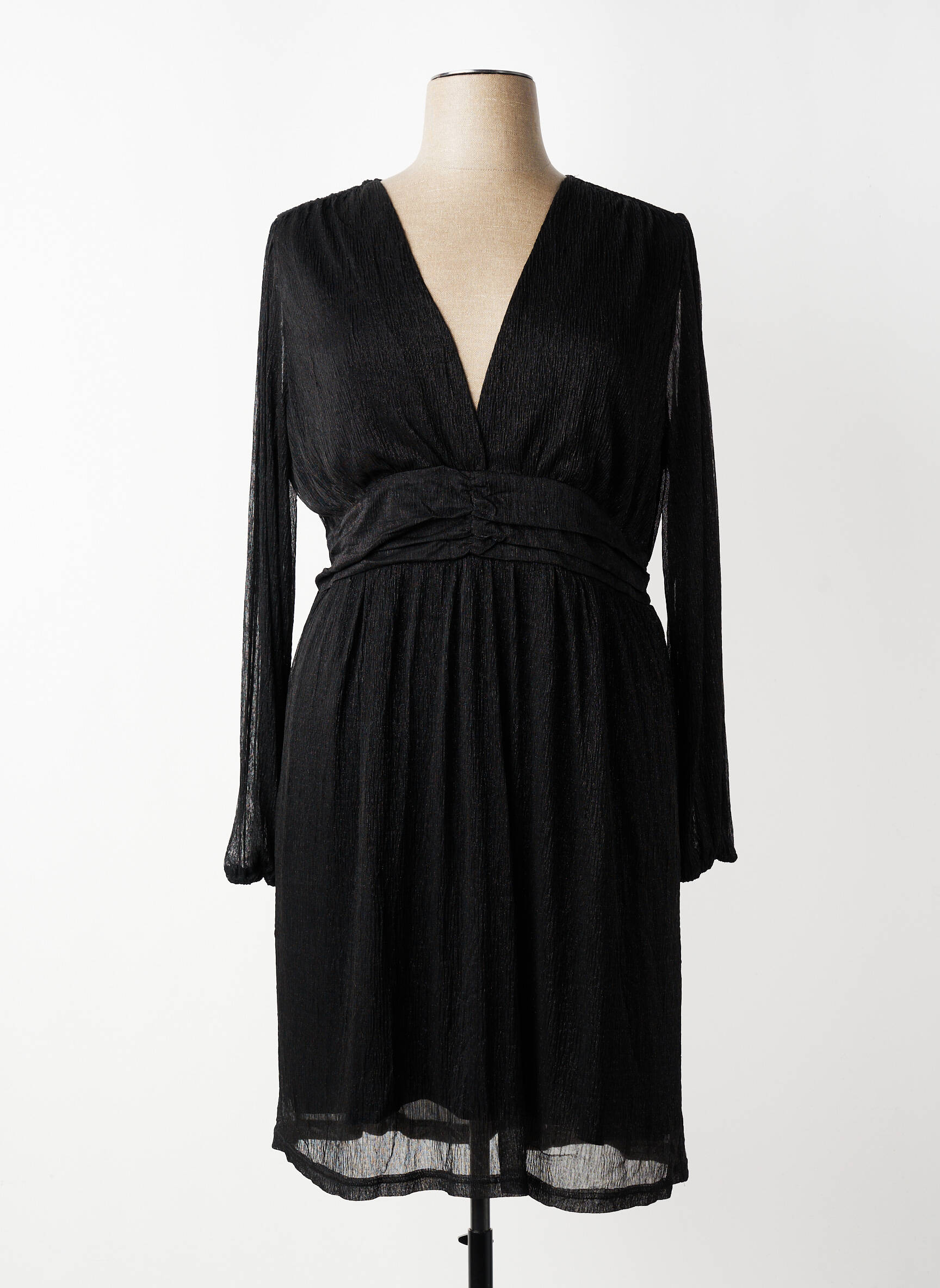 Rochie midi țesătură crep mâneci lungi negru MAELLE femeie