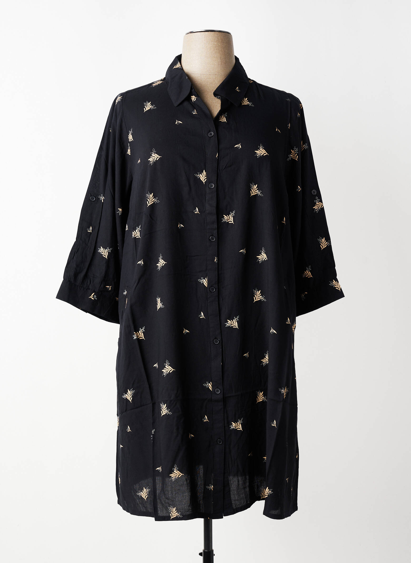 Rochie midi imprimeu floral mâneci 3/4 negru ZHENZI femeie