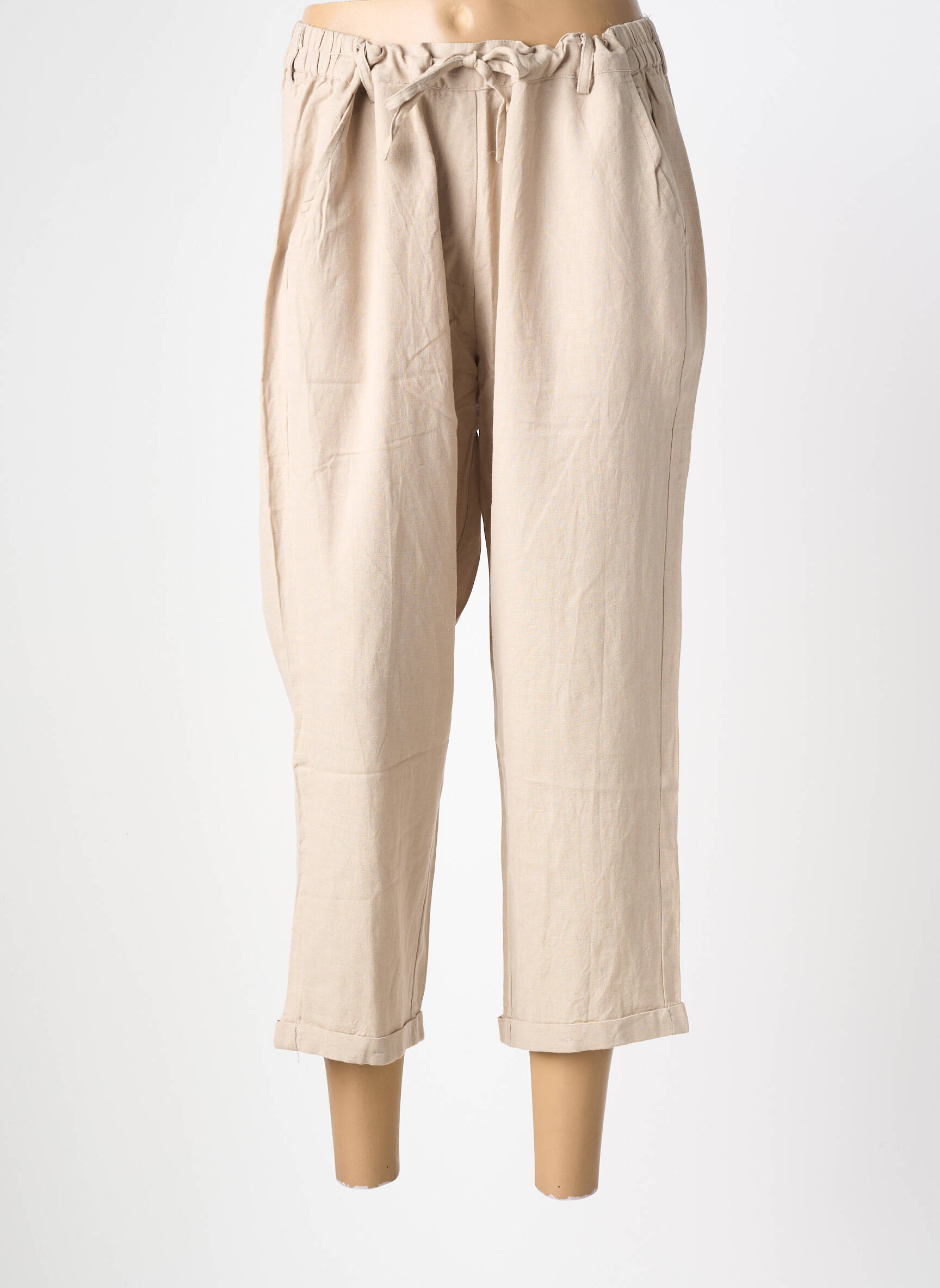 Pantalon 7/8 talie elastică mărime normală bej ZHENZI femeie