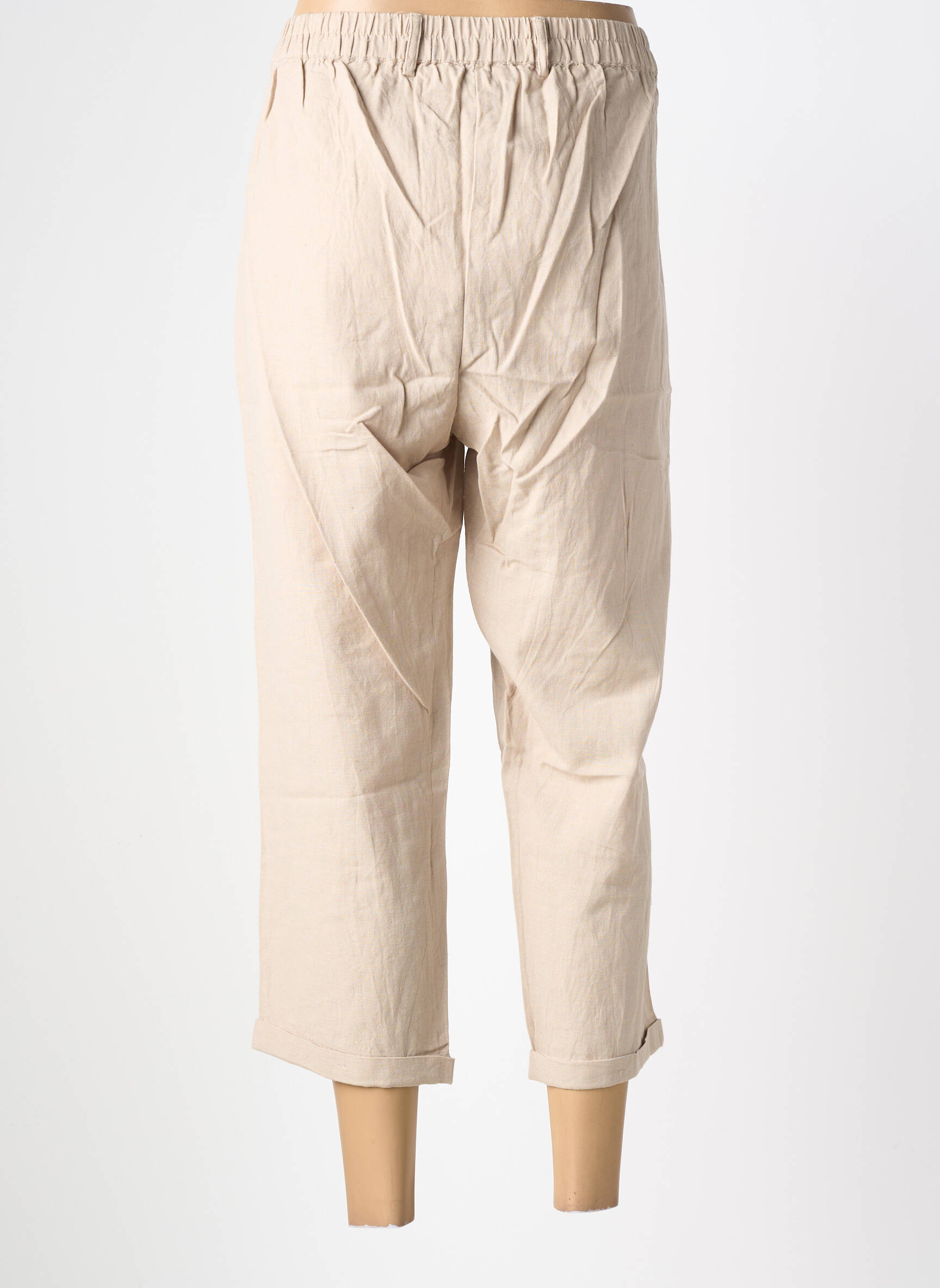Pantalon 7/8 talie elastică mărime normală bej ZHENZI femeie