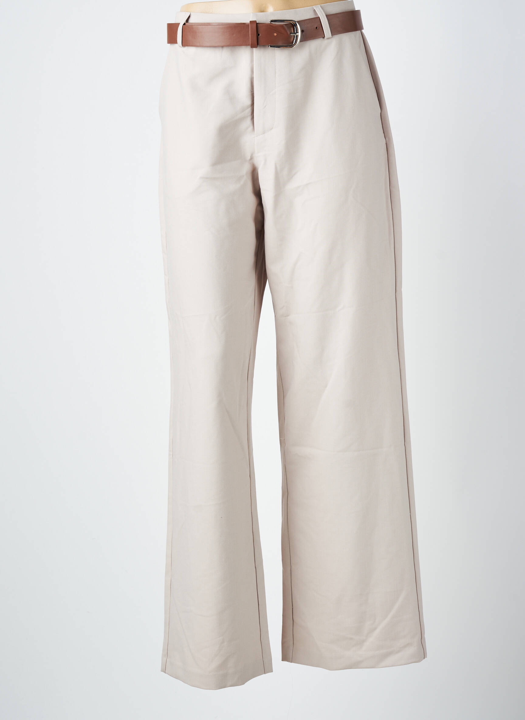 Pantalon larg țesătură poplin talie înaltă bej TIFFOSI femeie
