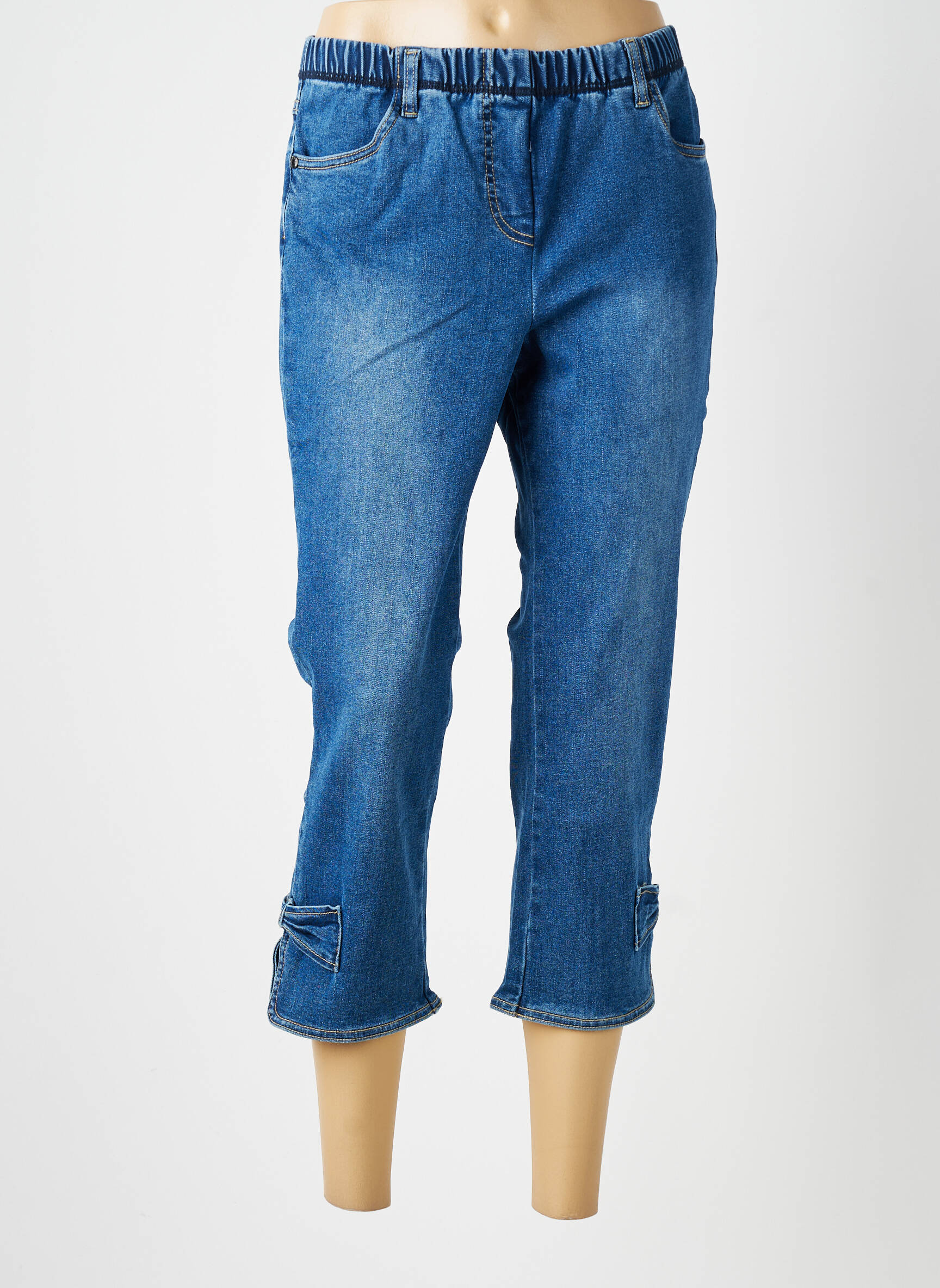 Pantalon trei sferturi elasticitate mărime normală albastru ZHENZI femeie