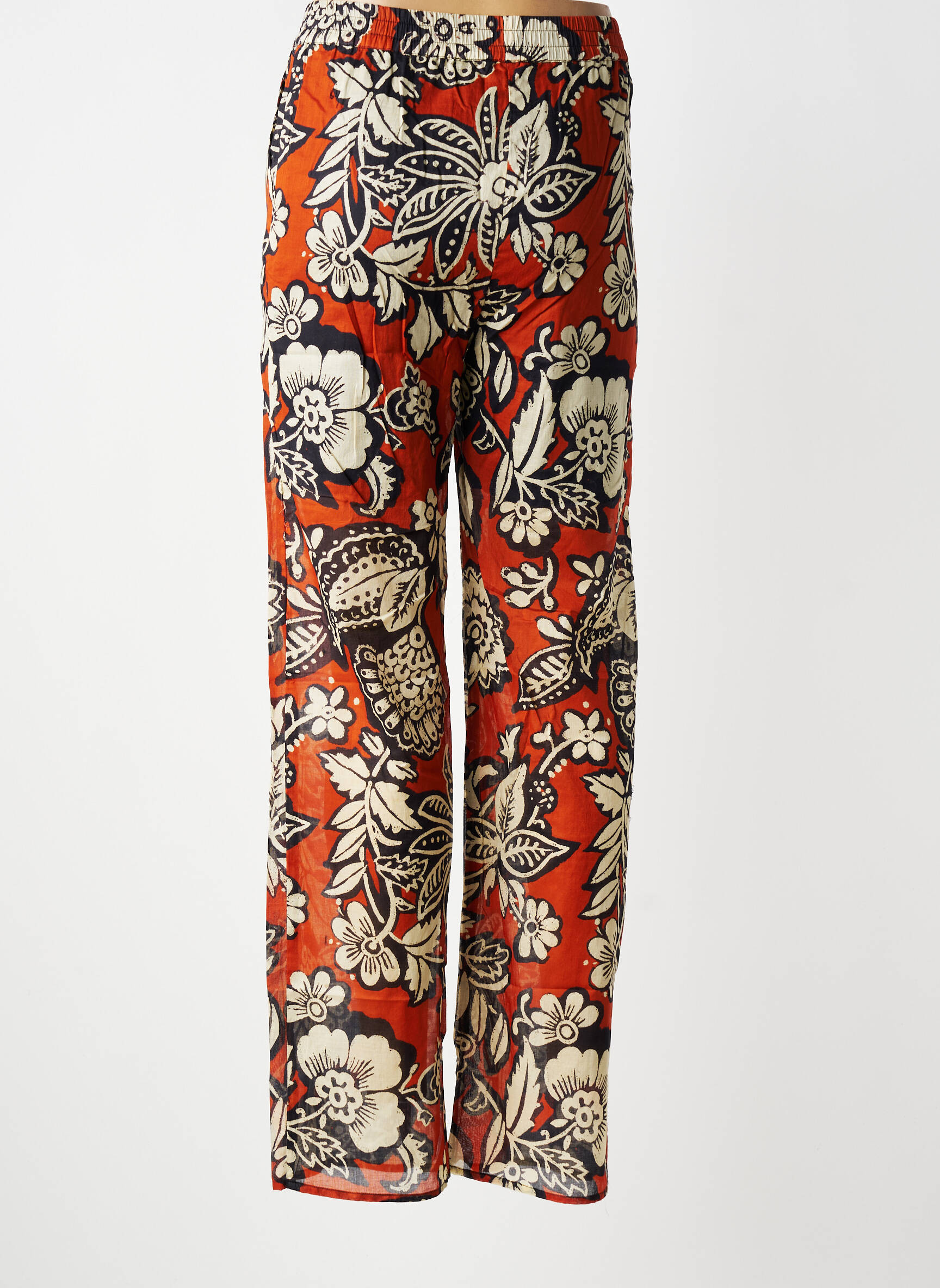 Pantalon drept țesătură poplin portocalie C'EST BEAU LA VIE femeie