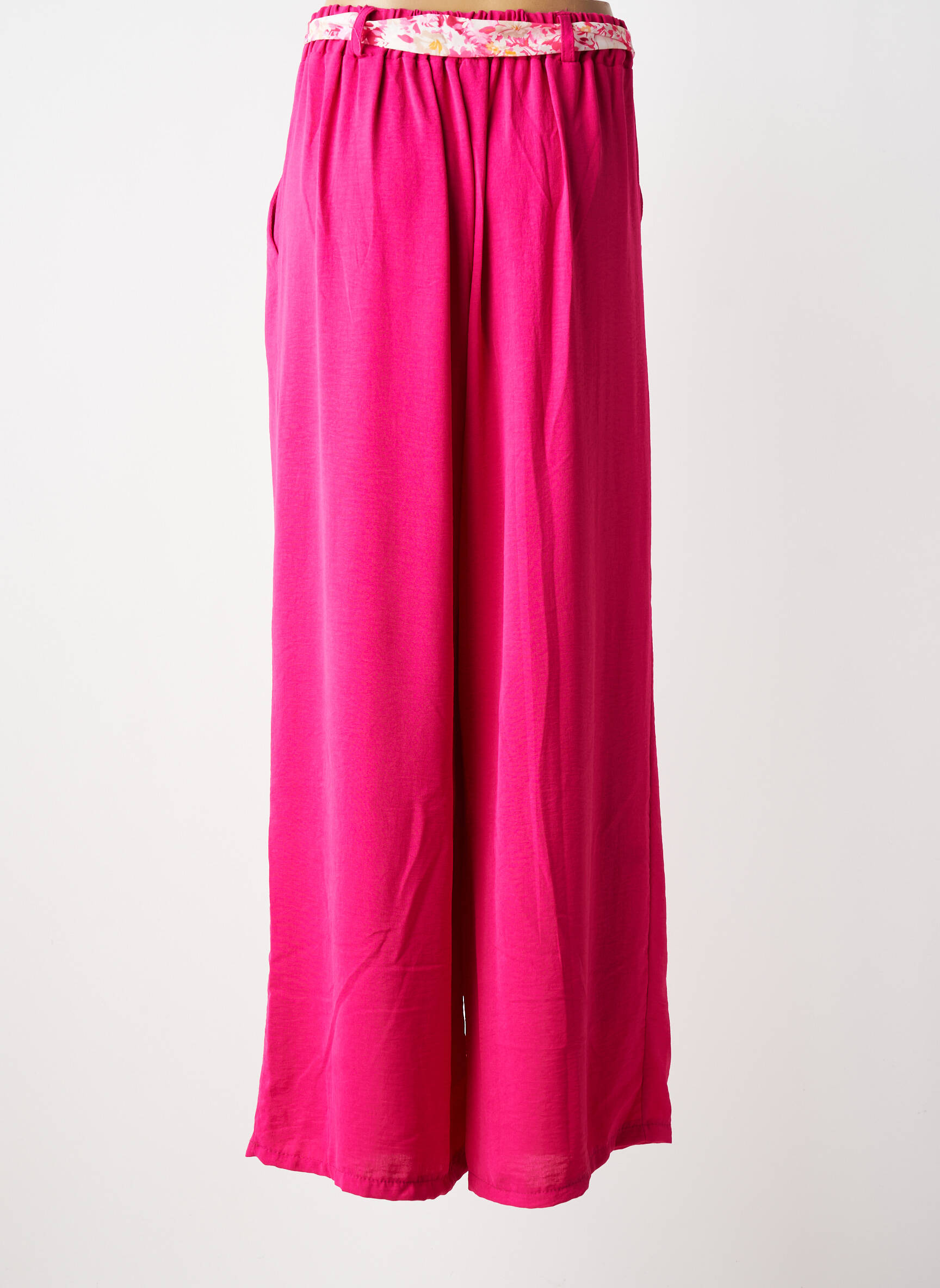 Pantalon larg țesătură crep mărime normală roz MILY femeie