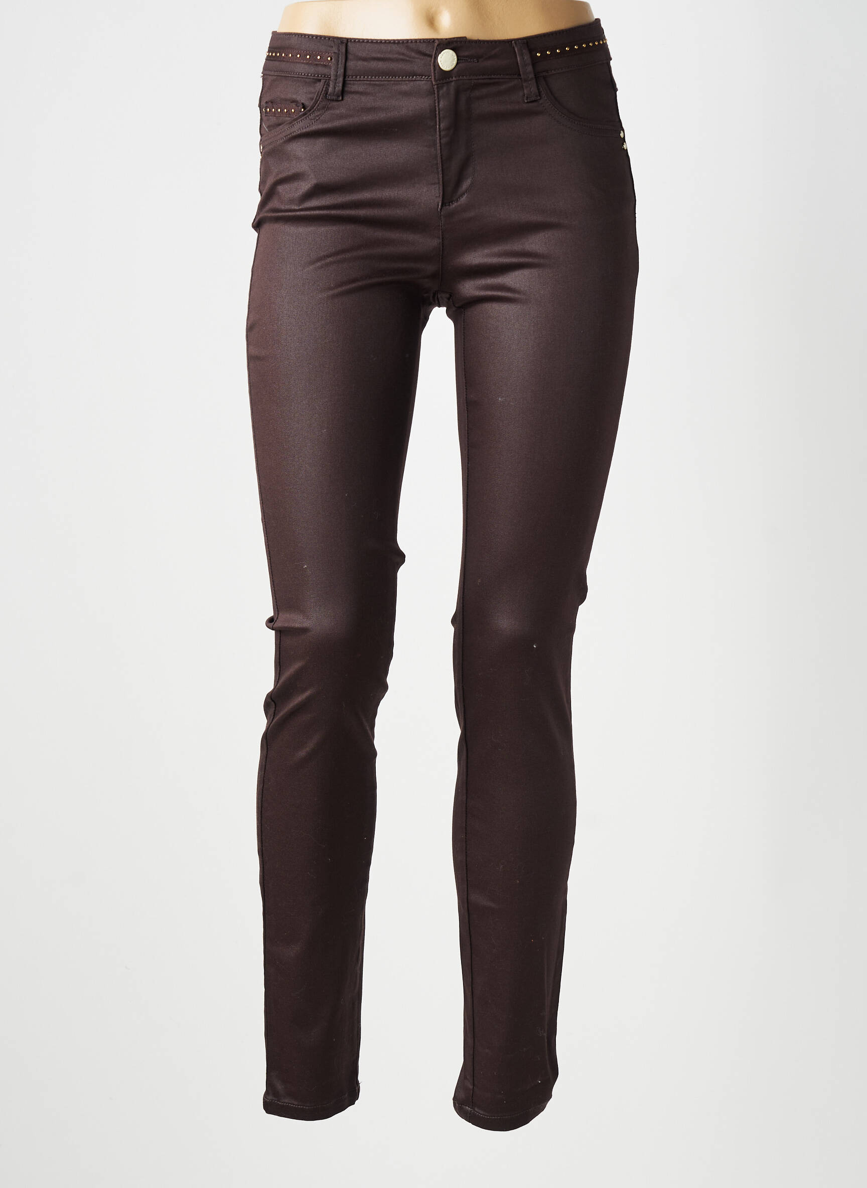 Pantalon slim țesătură poplin mărime normală maro MORGAN femeie