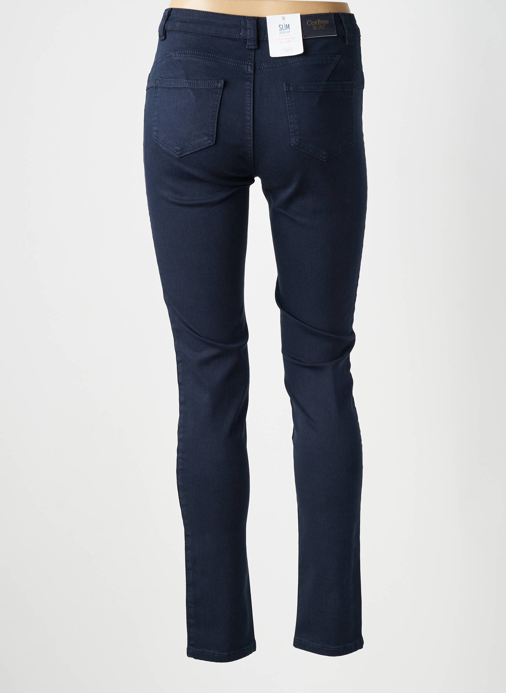 Pantalon slim elasticitate mărime normală albastru închis C'EST BEAU LA VIE femeie