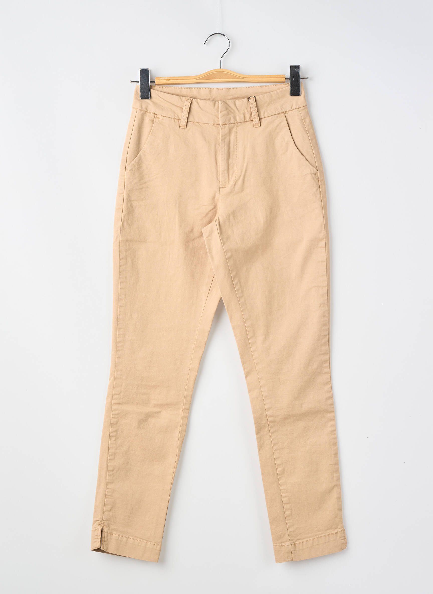 Pantalon slim țesătură poplin mărime normală bej KAFFE femeie