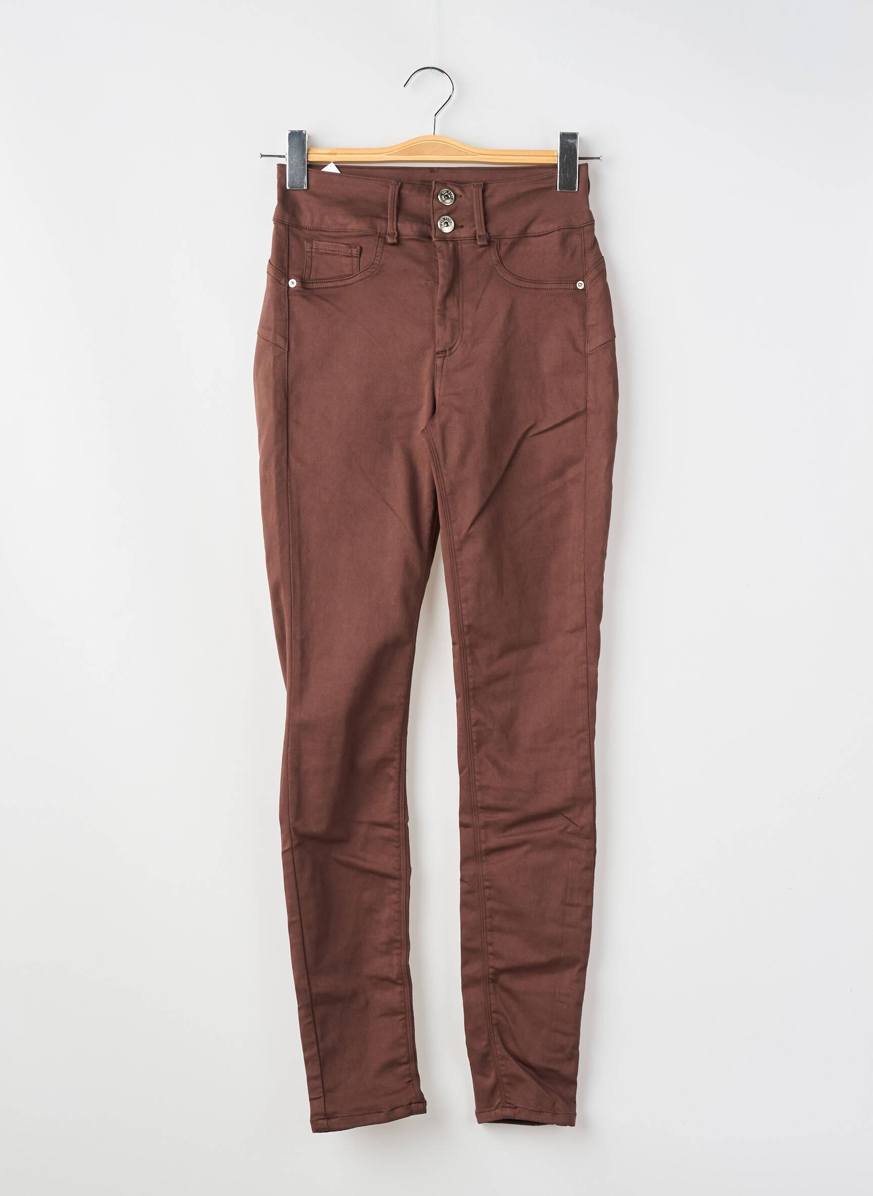 Pantalon slim țesătură poplin mărime normală maro ONE SIZE FILTS ALL femeie