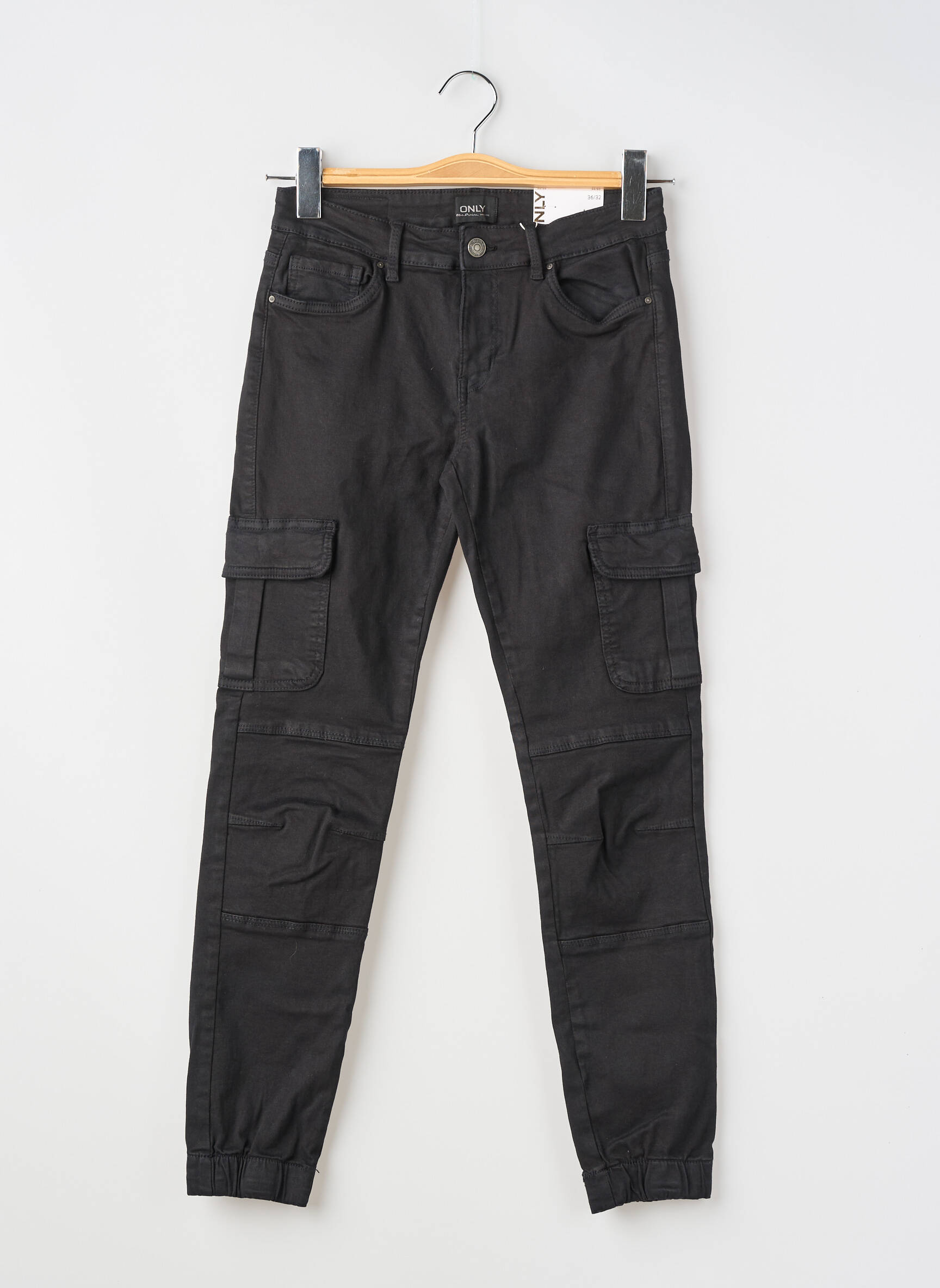 Pantalon cargo țesătură poplin mărime normală negru ONLY femeie