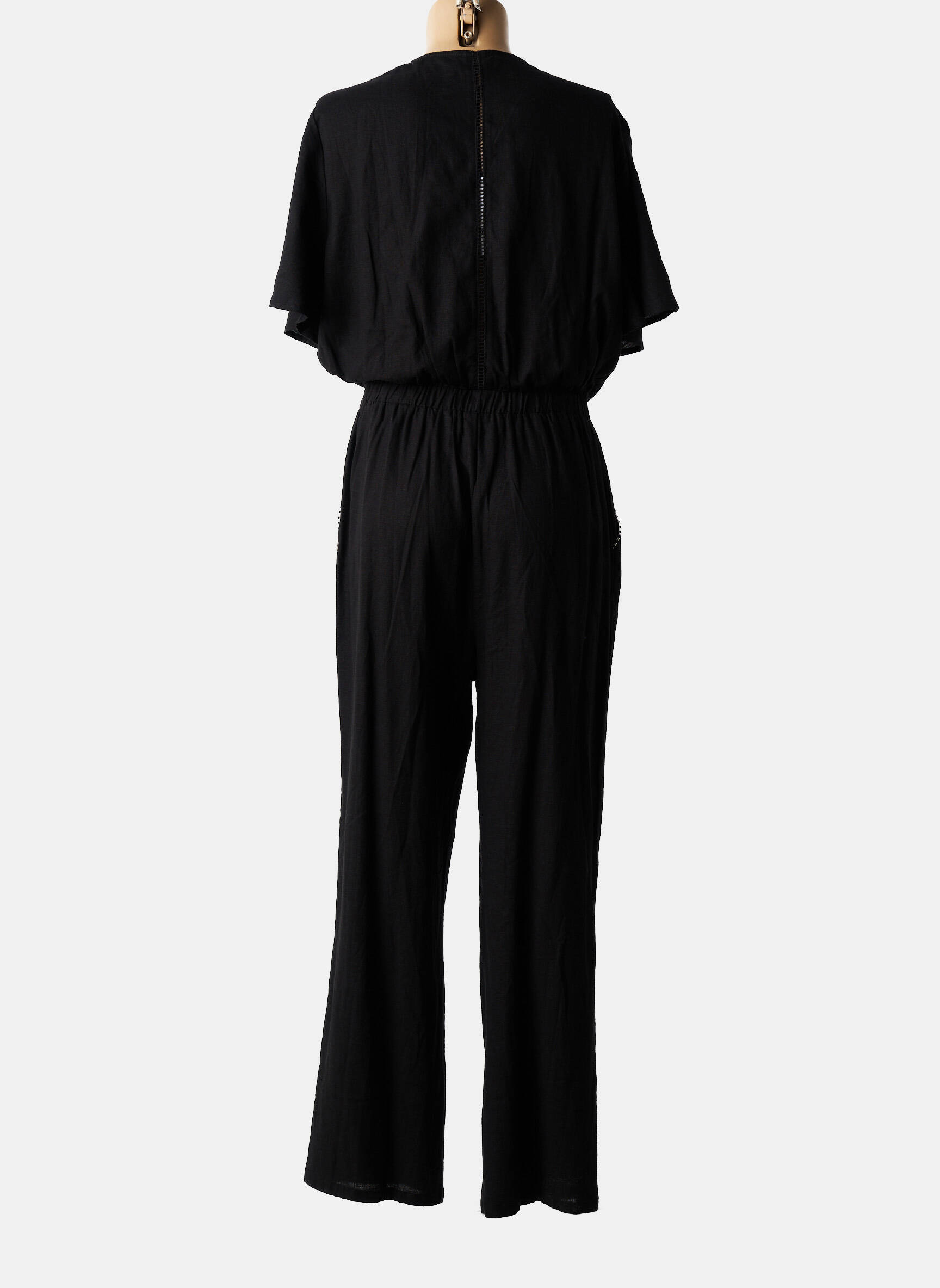 Salopetă-pantalon țesătură crep mâneci scurte negru FREEMAN T.PORTER femeie