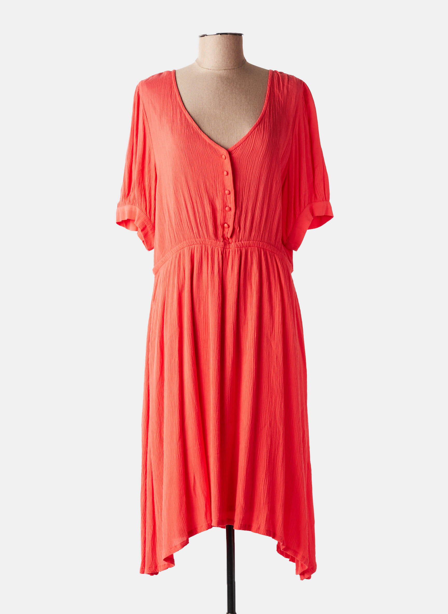 Rochie midi croială fluidă mâneci scurte portocalie KAFFE femeie