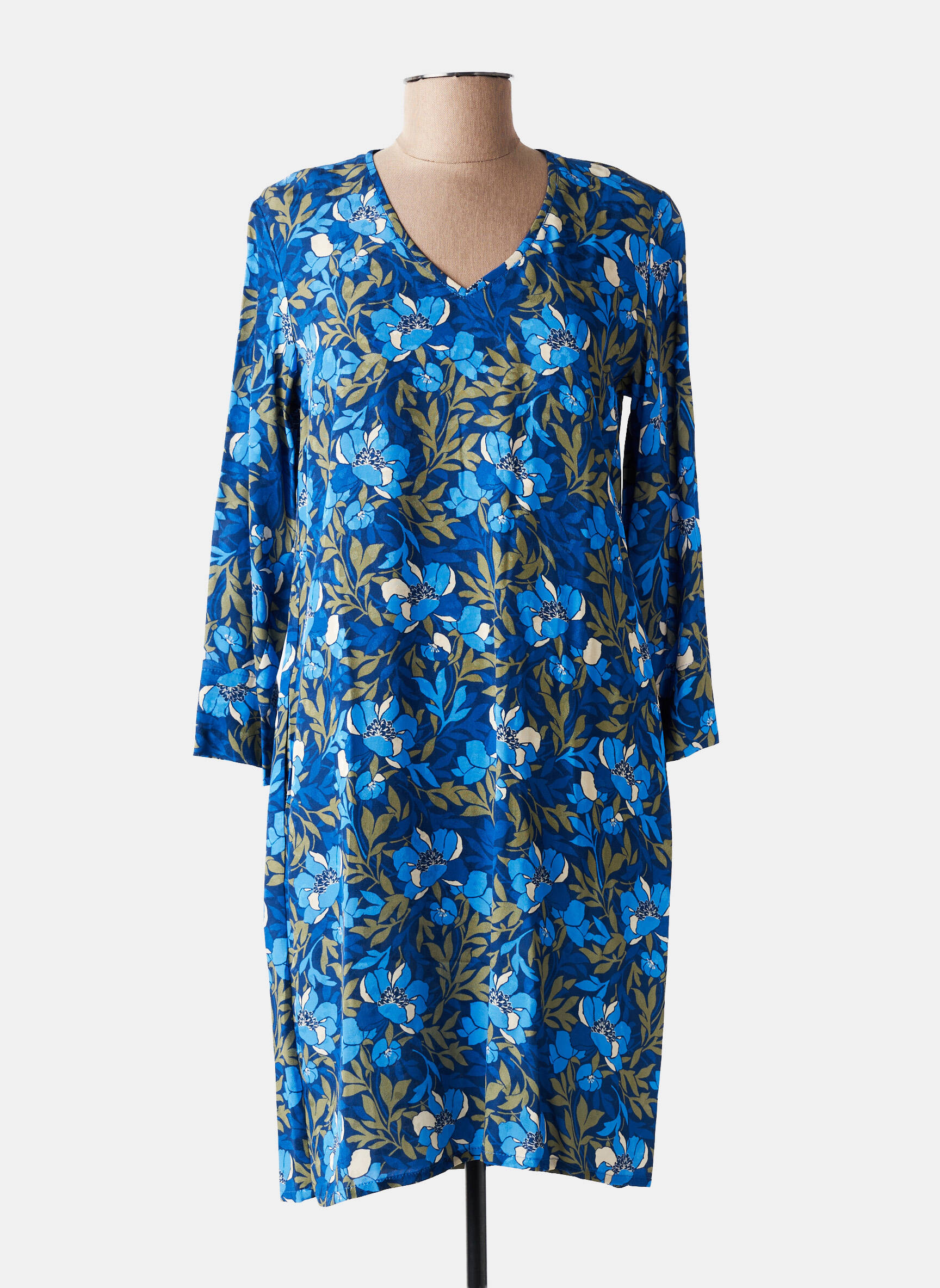 Rochie scurtă imprimeu floral mâneci 3/4 albastru LE PETIT BAIGNEUR femeie