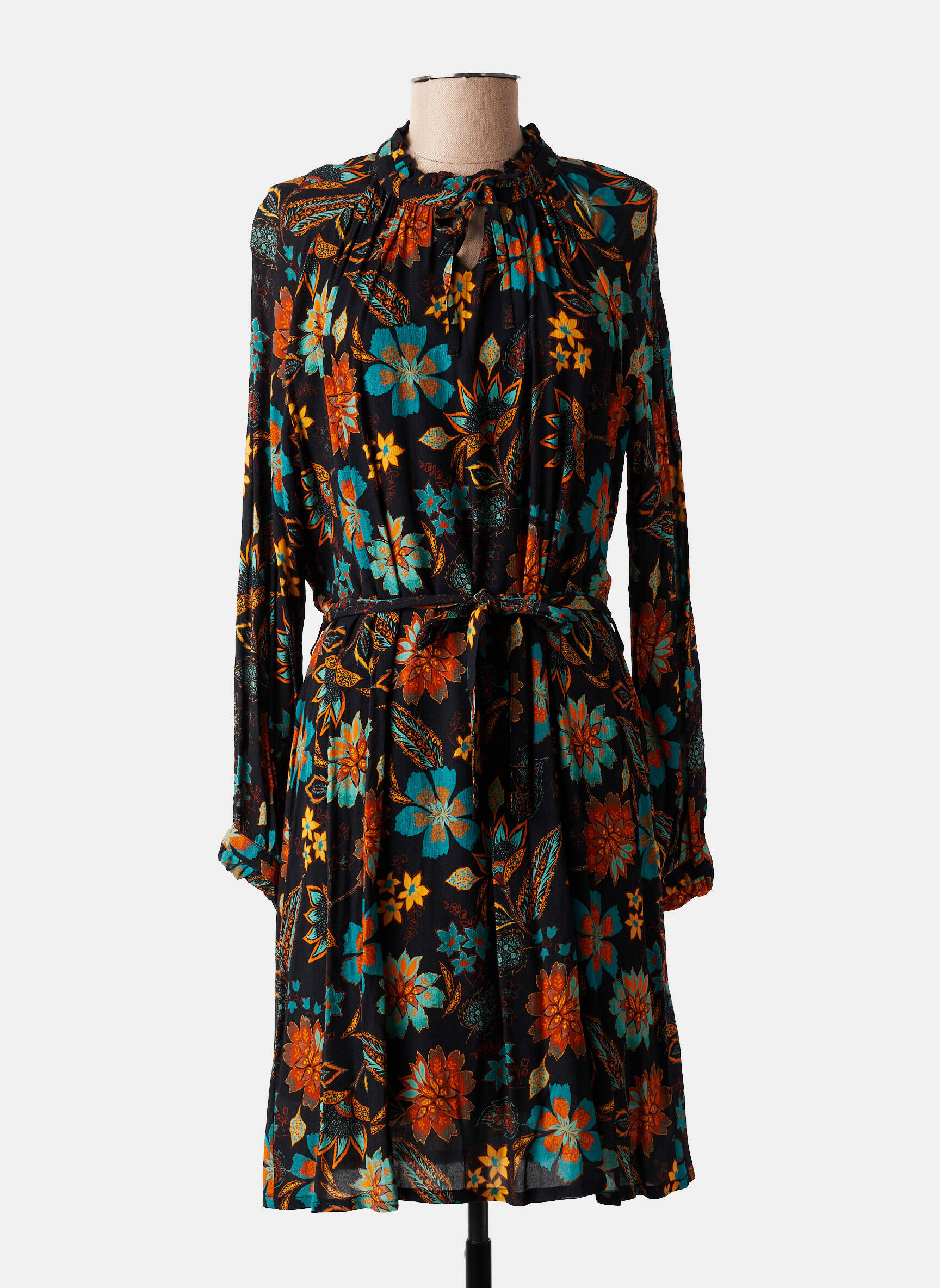 Rochie midi imprimeu floral mâneci lungi negru LE PETIT BAIGNEUR femeie