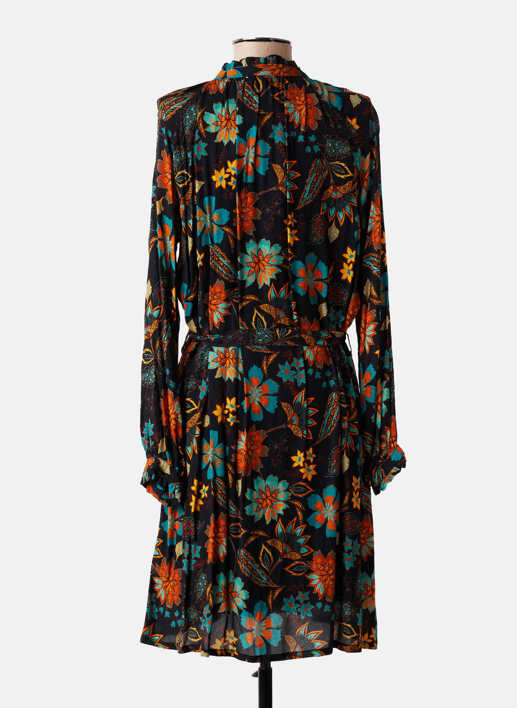 Rochie midi imprimeu floral mâneci lungi negru LE PETIT BAIGNEUR femeie