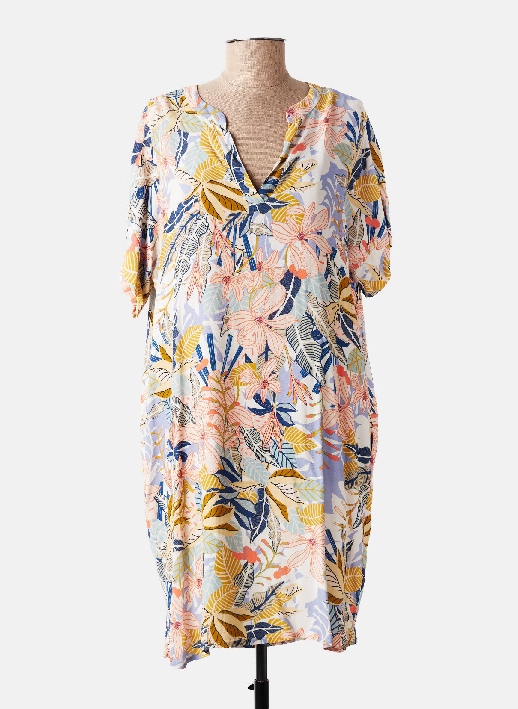 Rochie midi croială fluidă mâneci scurte bej LE PETIT BAIGNEUR femeie