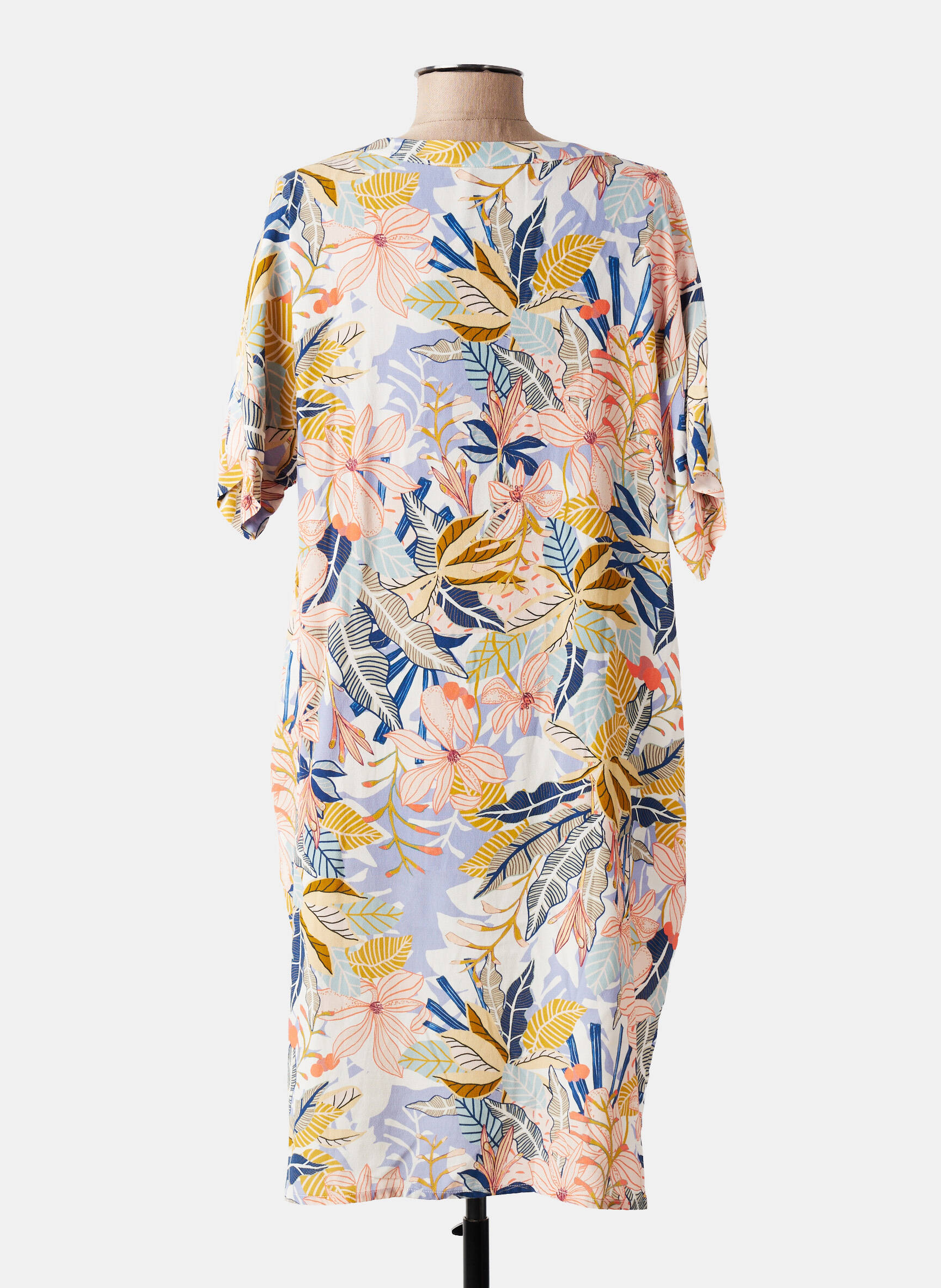 Rochie midi croială fluidă mâneci scurte bej LE PETIT BAIGNEUR femeie