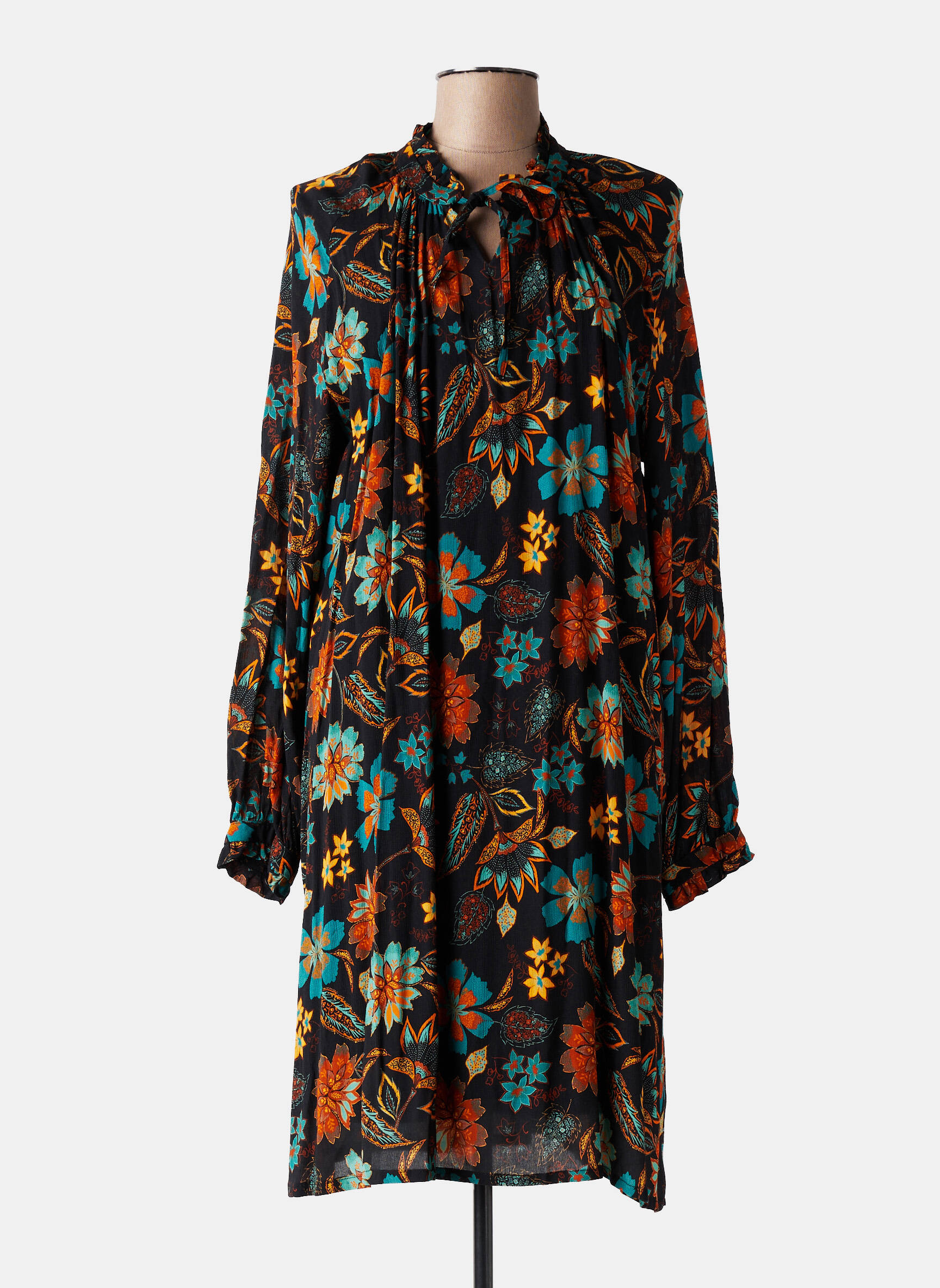 Rochie midi croială fluidă mâneci lungi negru LE PETIT BAIGNEUR femeie