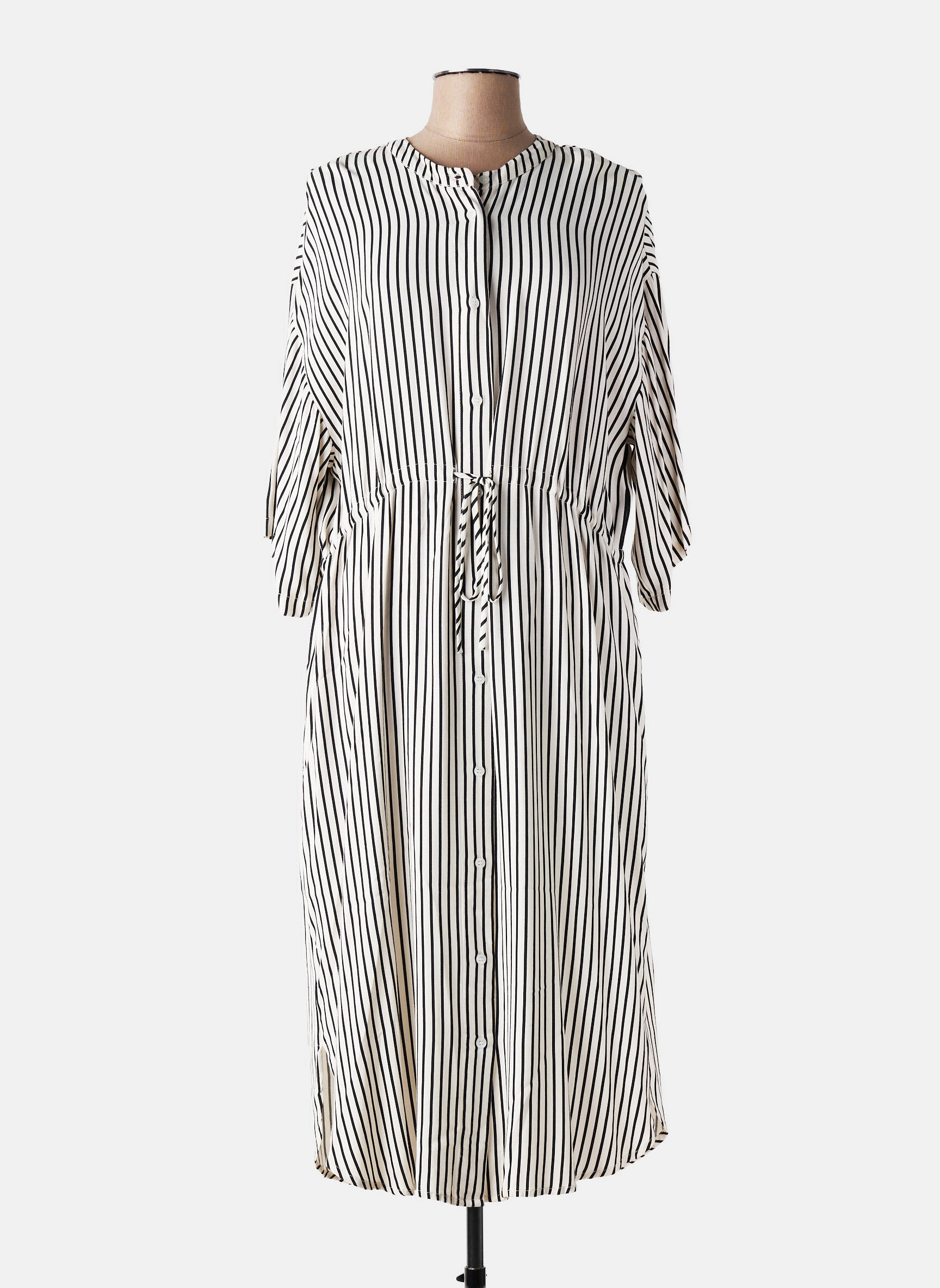 Rochie lungă croială cambrată mâneci 3/4 bej KAFFE femeie