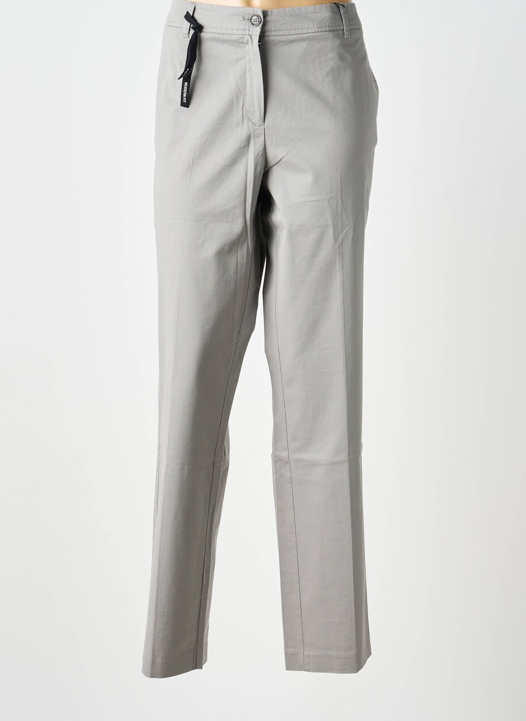 Pantalon drept țesătură poplin gri OLSEN femeie