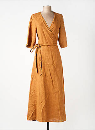 Rochie lungă croială cambrată mâneci 3/4 maro INDI & COLD femeie