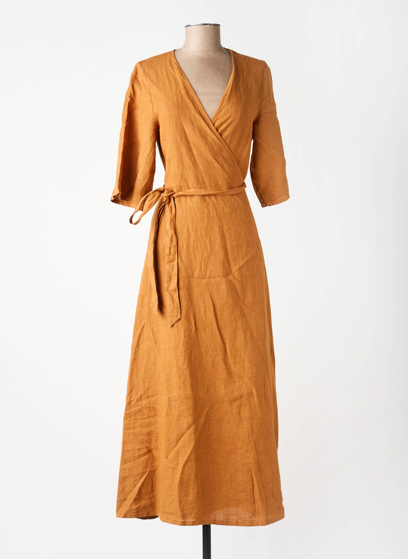 Rochie lungă croială cambrată mâneci 3/4 maro INDI & COLD femeie