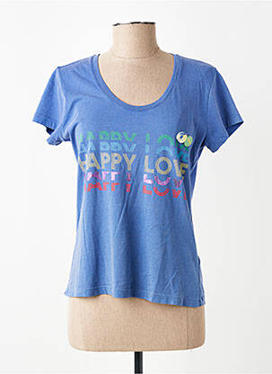 Tricou serigrafie flockată mâneci scurte albastru HAPPY femeie
