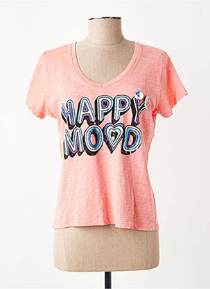 Tricou serigrafie flockată mâneci scurte portocalie HAPPY femeie